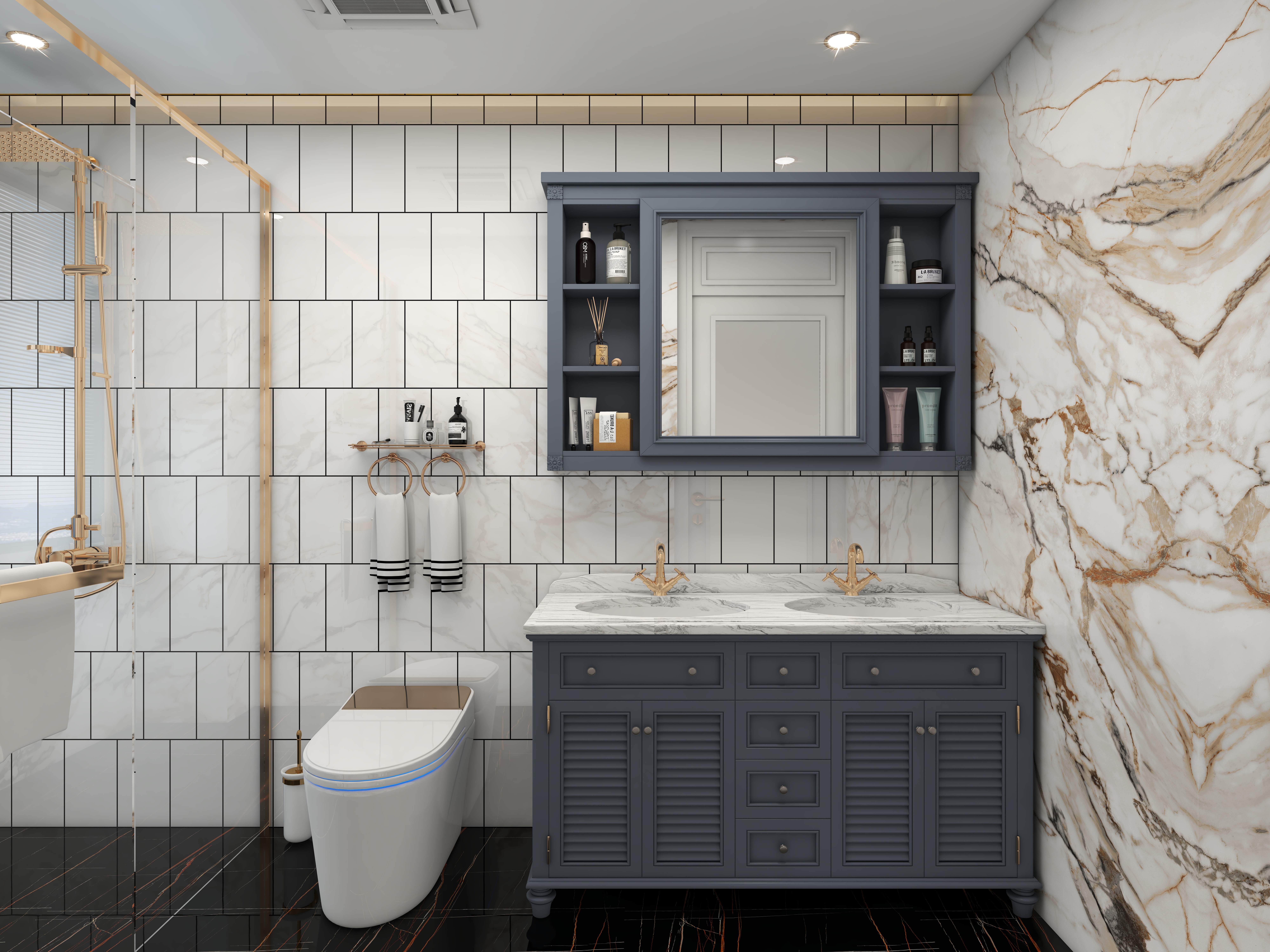 北宸空間設計-极米光影-392平三层别墅-美式轻奢三层卫生间装修效果图第3张