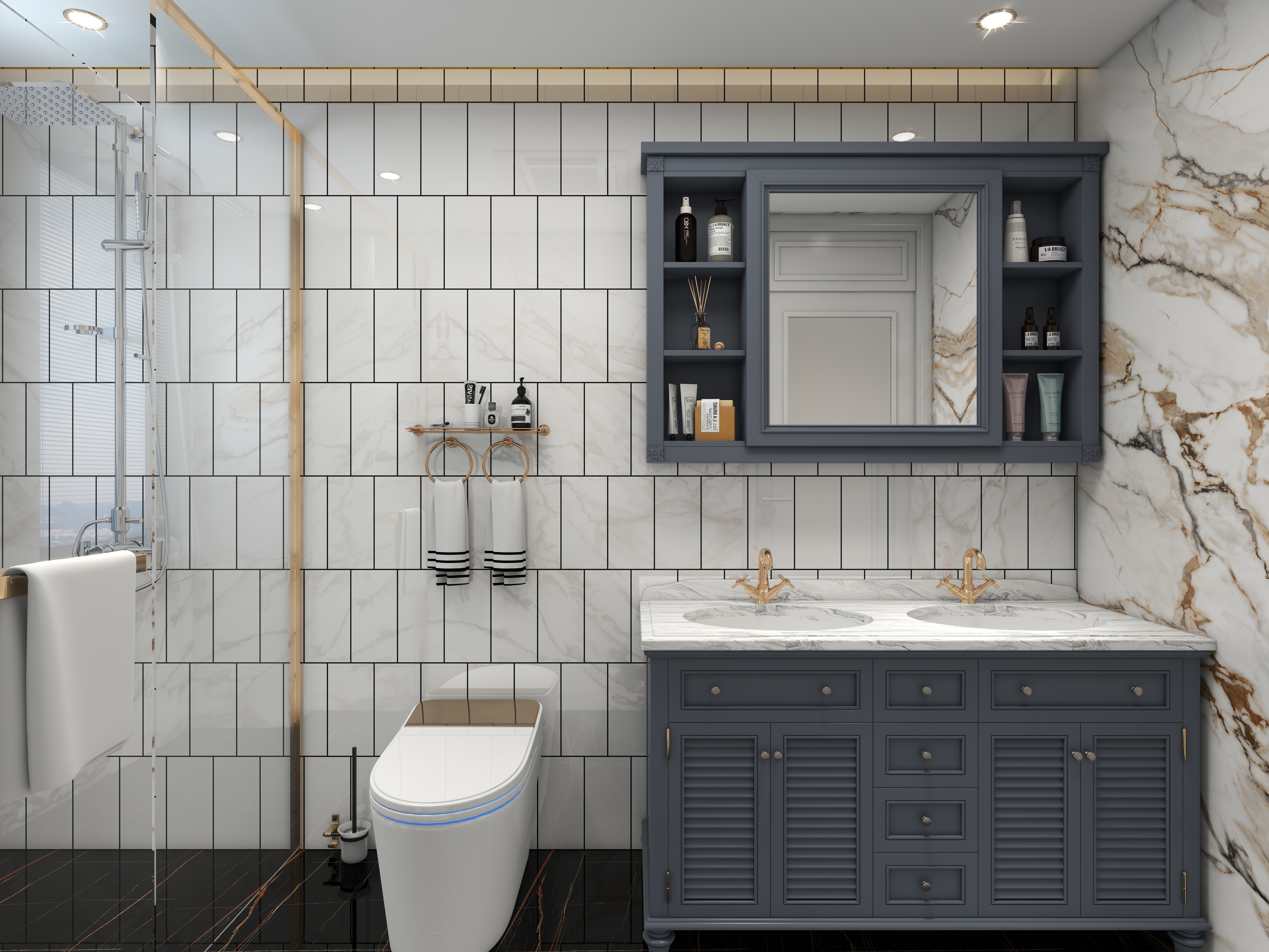 北宸空間設計-极米光影-392平三层别墅-美式轻奢二层卫生间装修效果图第2张