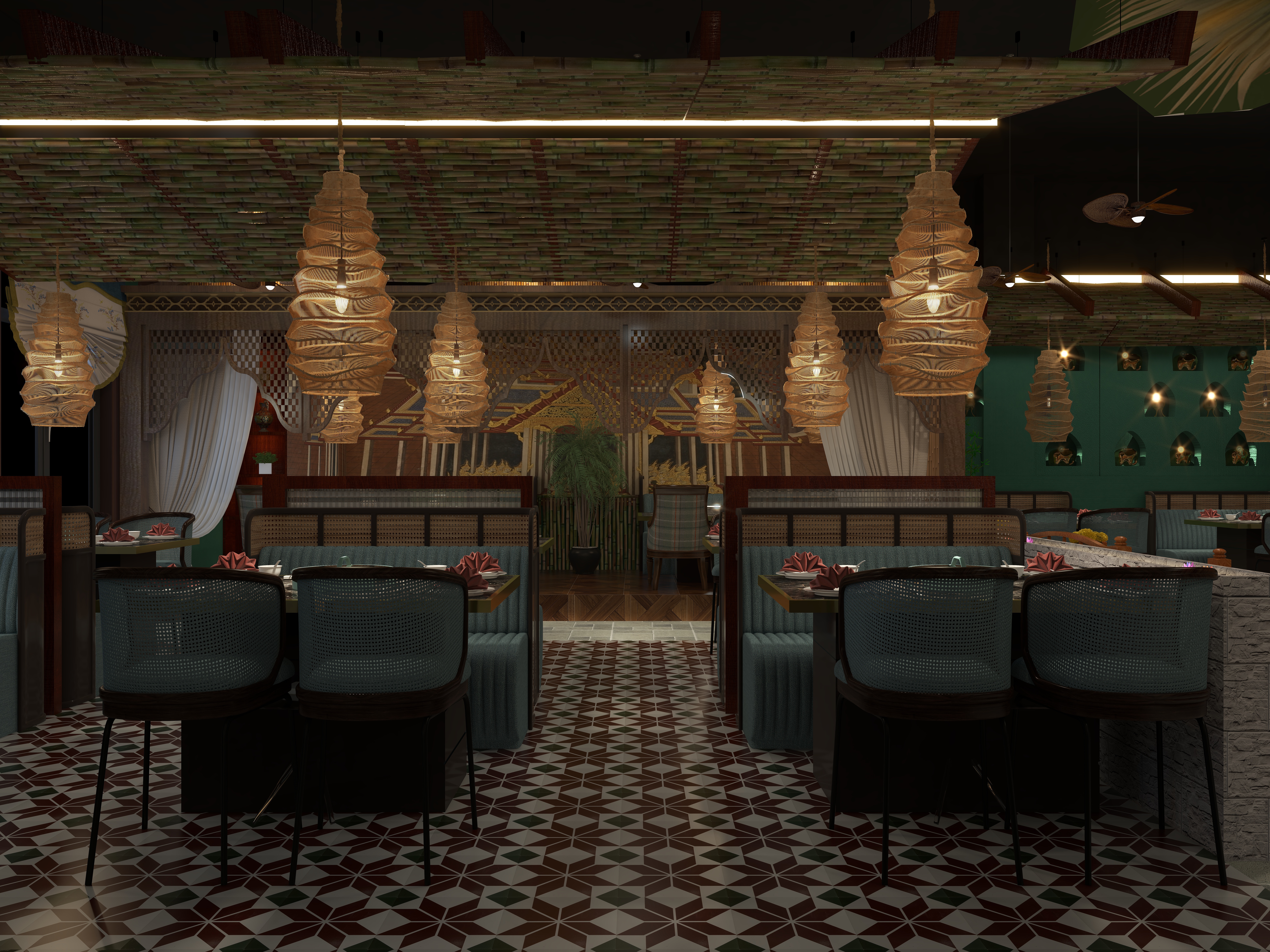 四月蚂蚁子弹飞-泰式200m²餐厅装修效果图