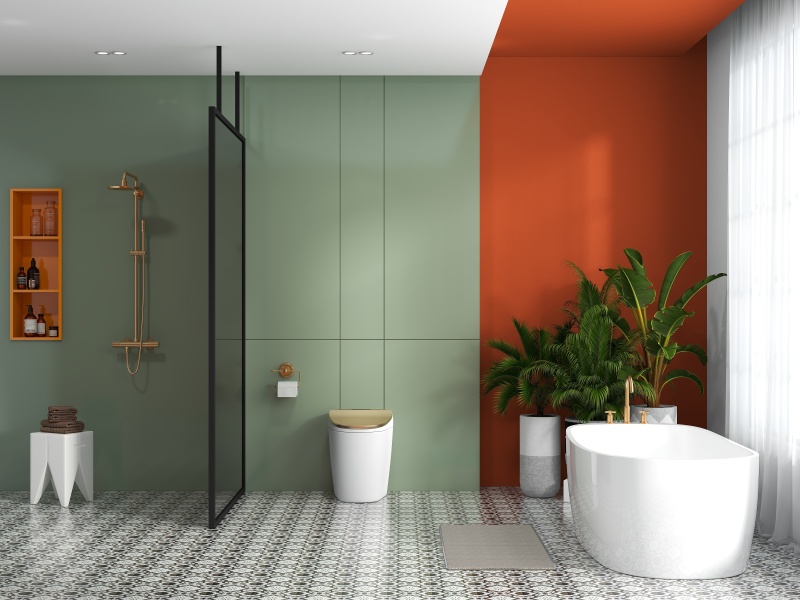 Vibrant Modern Bathroom with Retro Touches