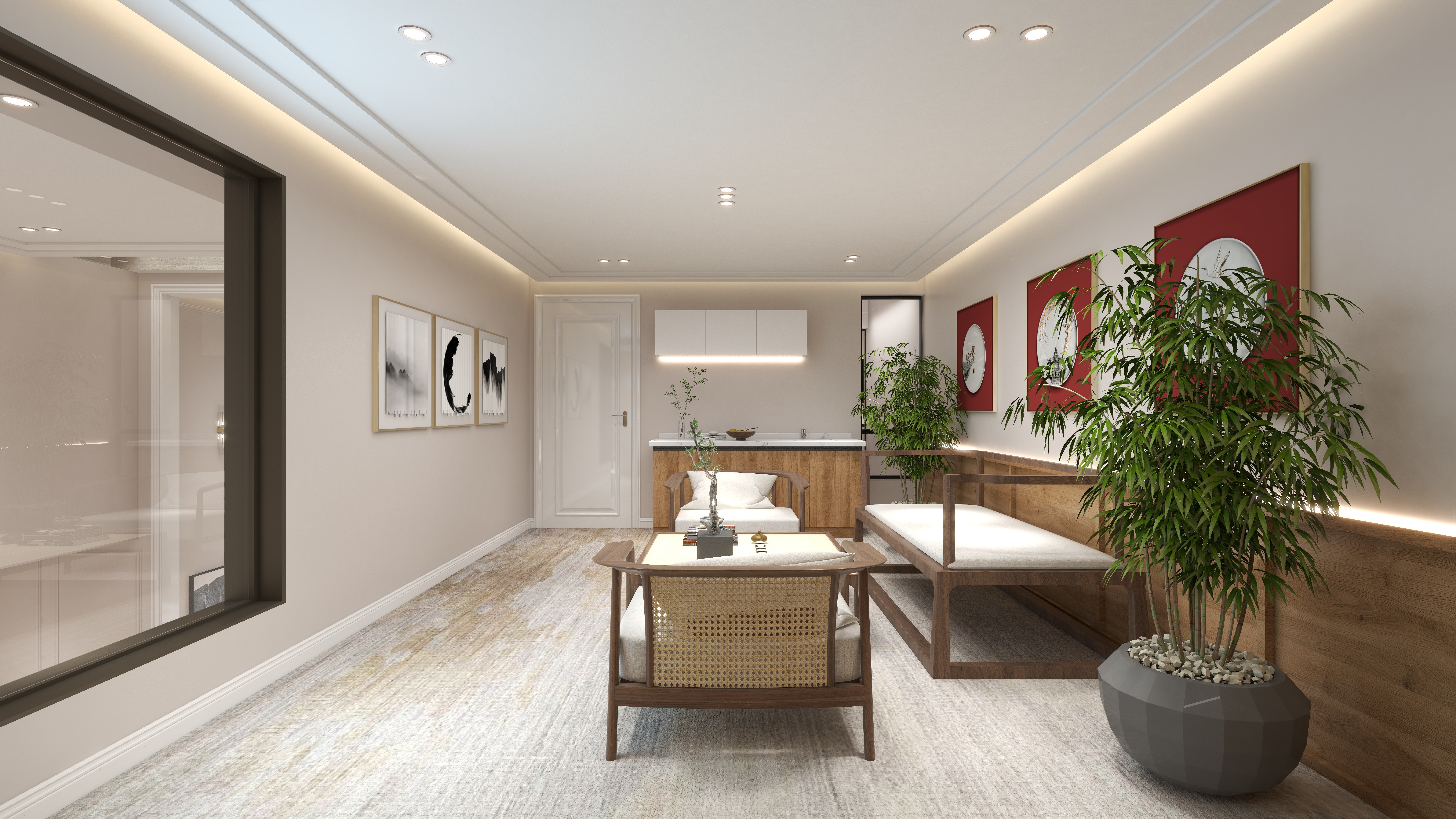 陈辉-300平方现代美式别墅地下第一层禅茶室装修效果图第1张