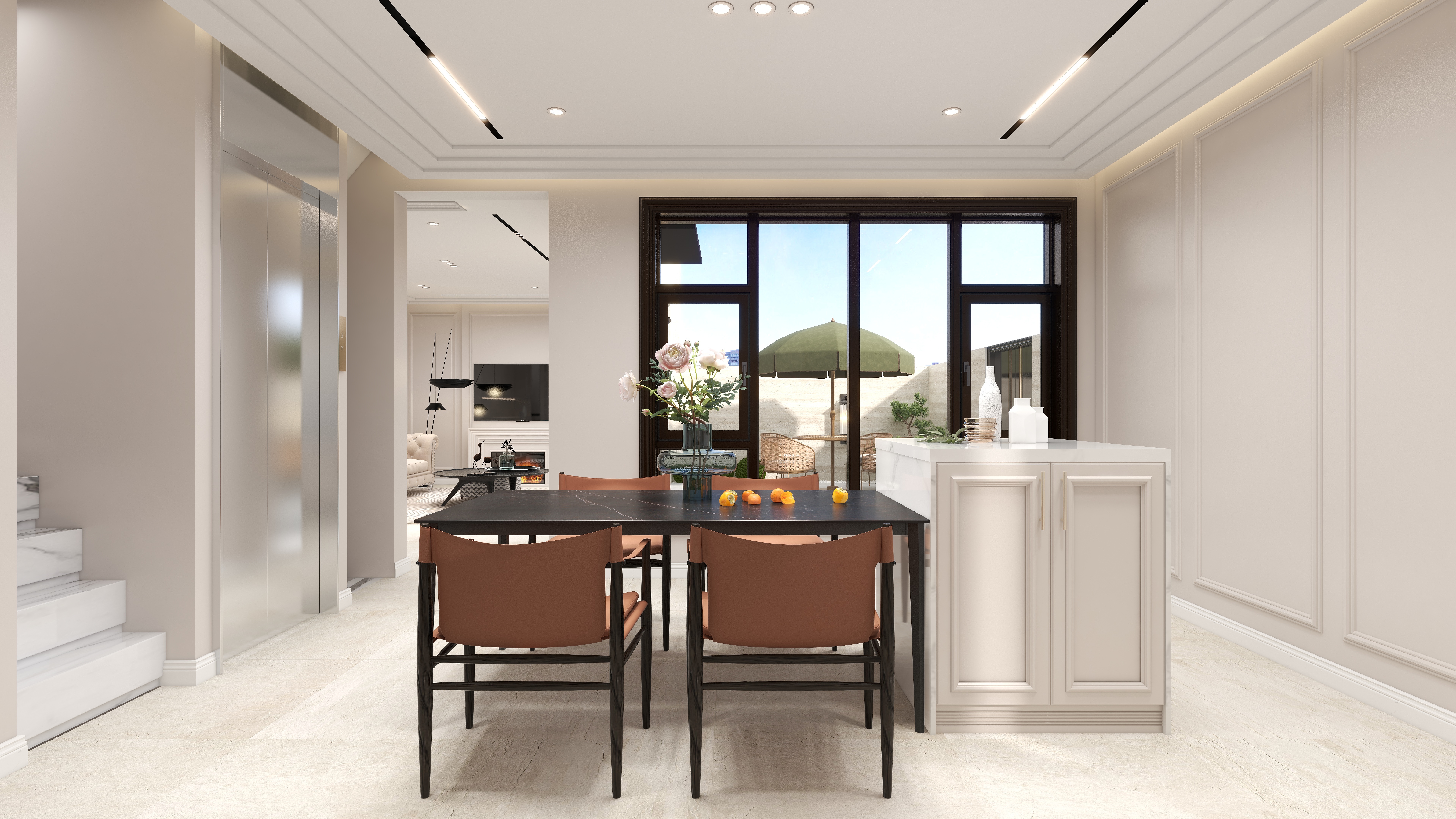 陈辉-300平方现代美式别墅一层餐厅装修效果图第3张