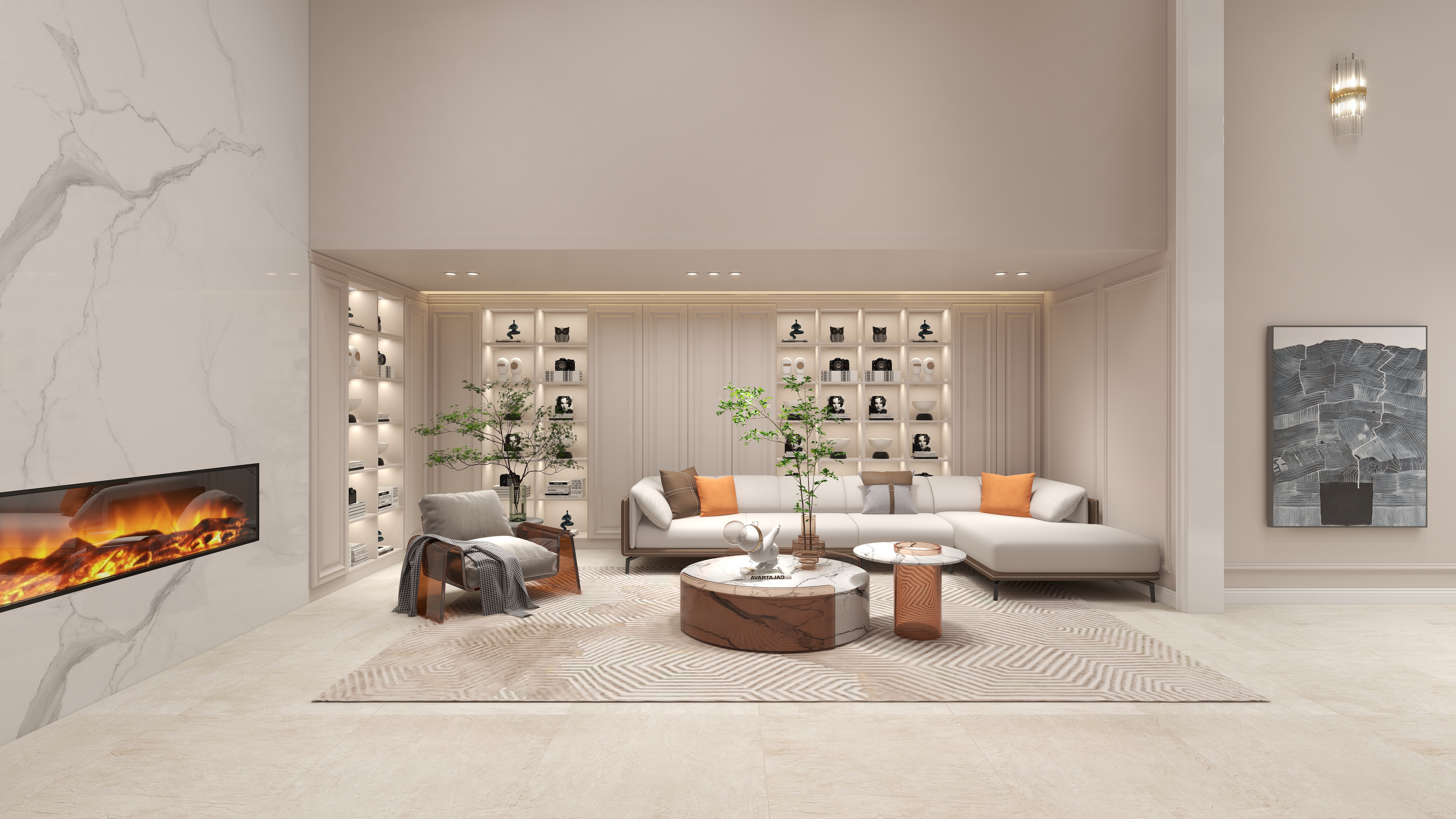 陈辉-300平方现代美式别墅地下第二层会客厅装修效果图第1张