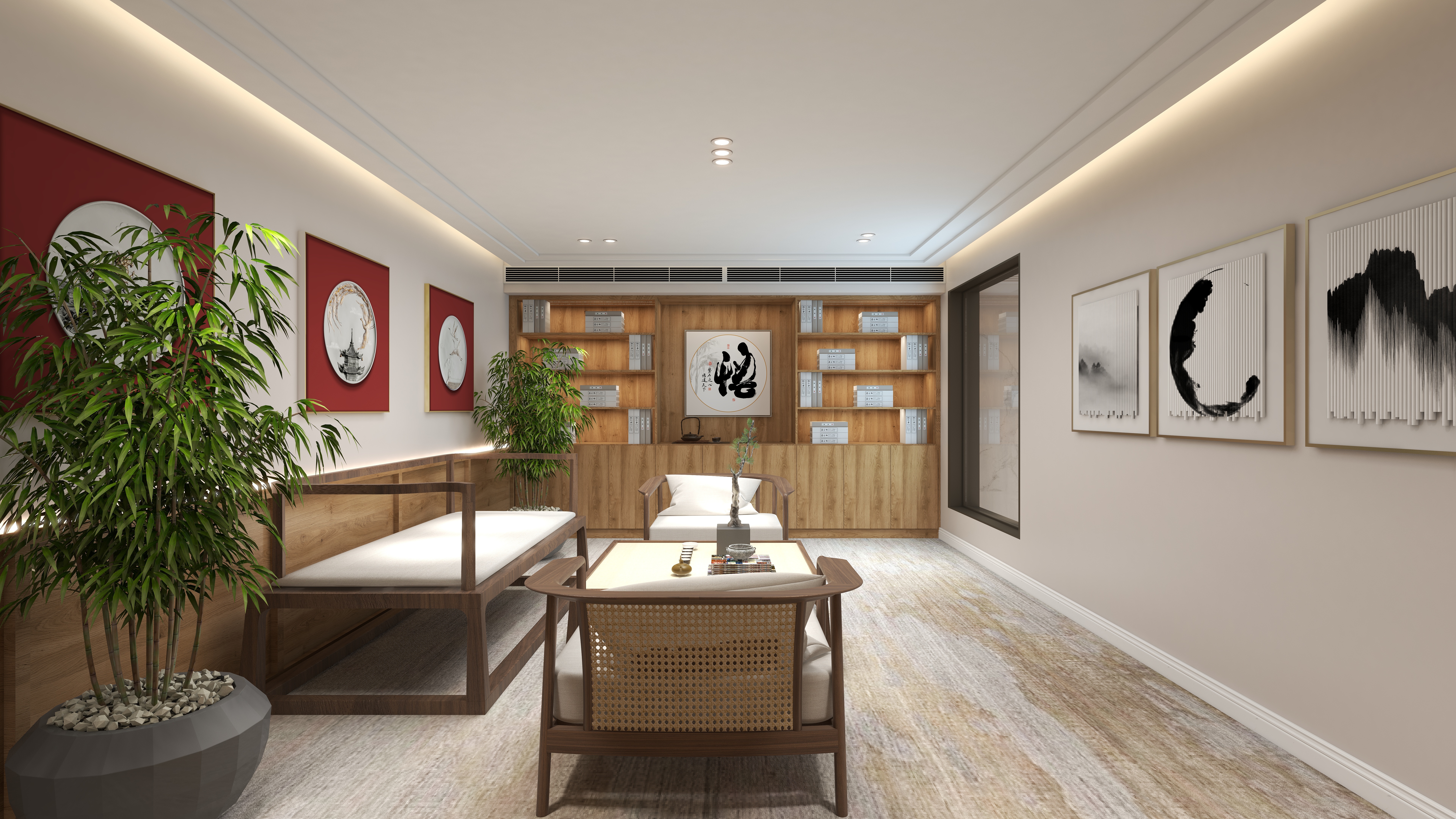 陈辉-300平方现代美式别墅地下第一层禅茶室装修效果图第2张