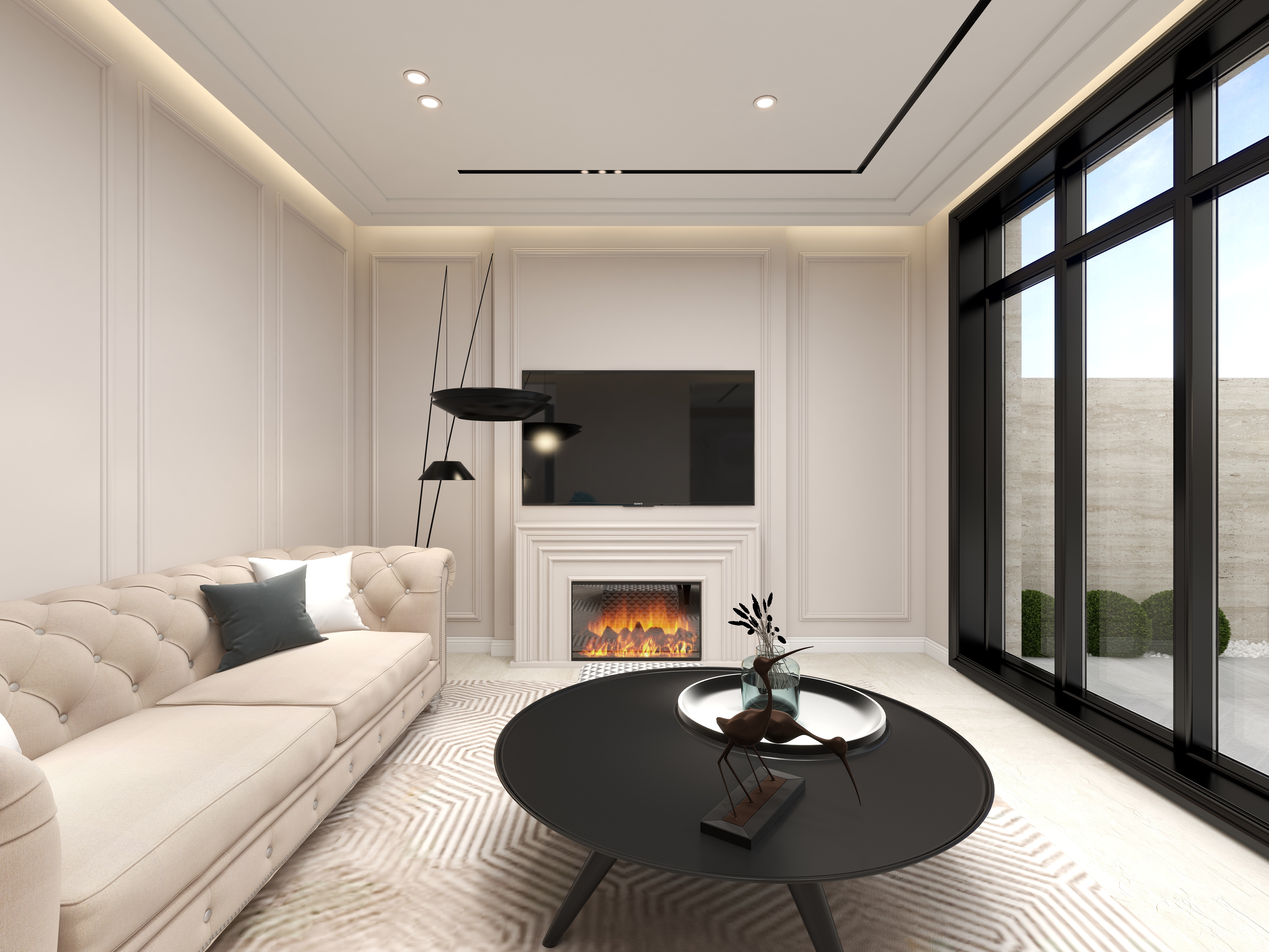 陈辉-300平方现代美式别墅一层客厅装修效果图第3张