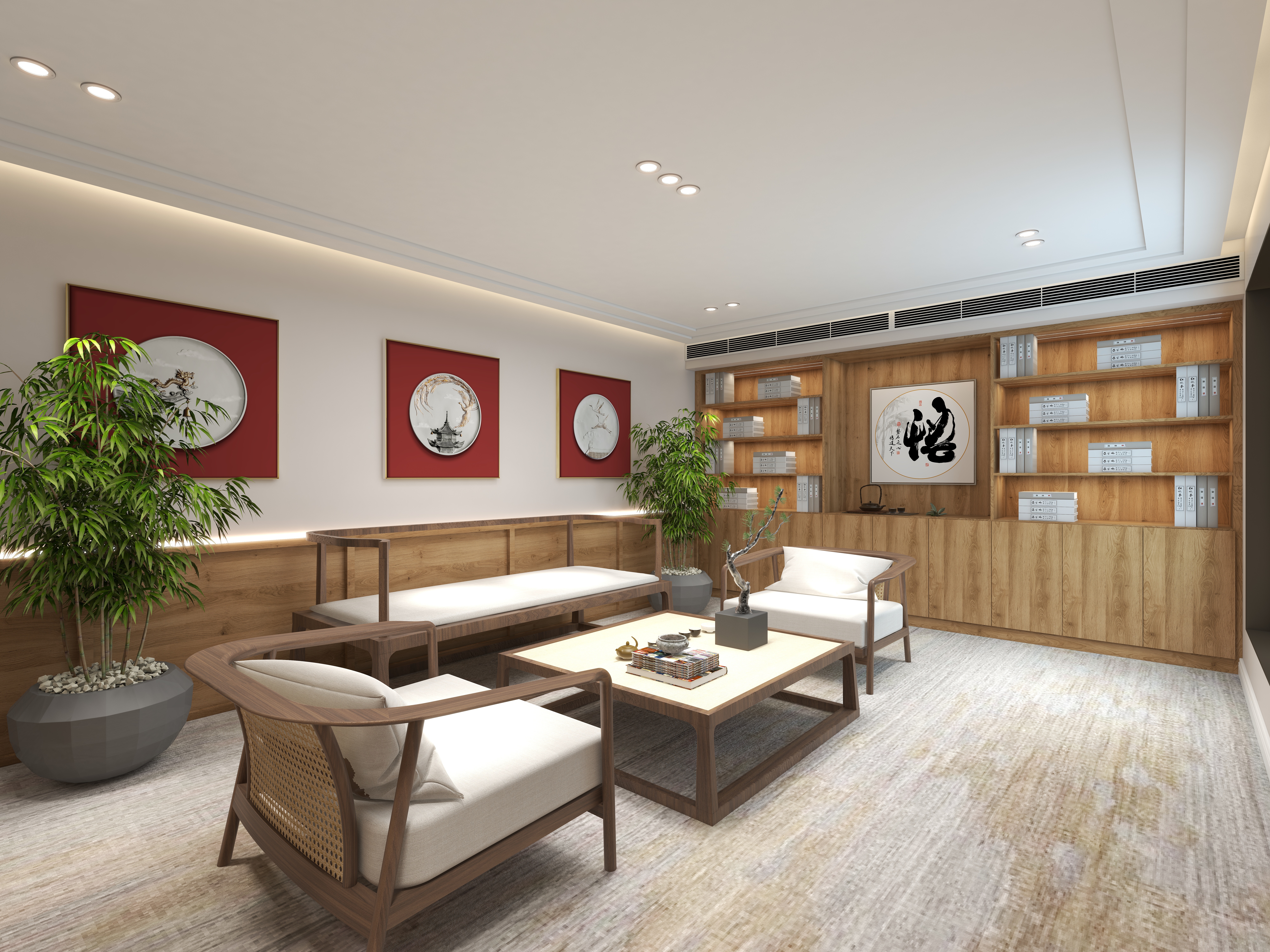 陈辉-300平方现代美式别墅地下第一层禅茶室装修效果图第5张