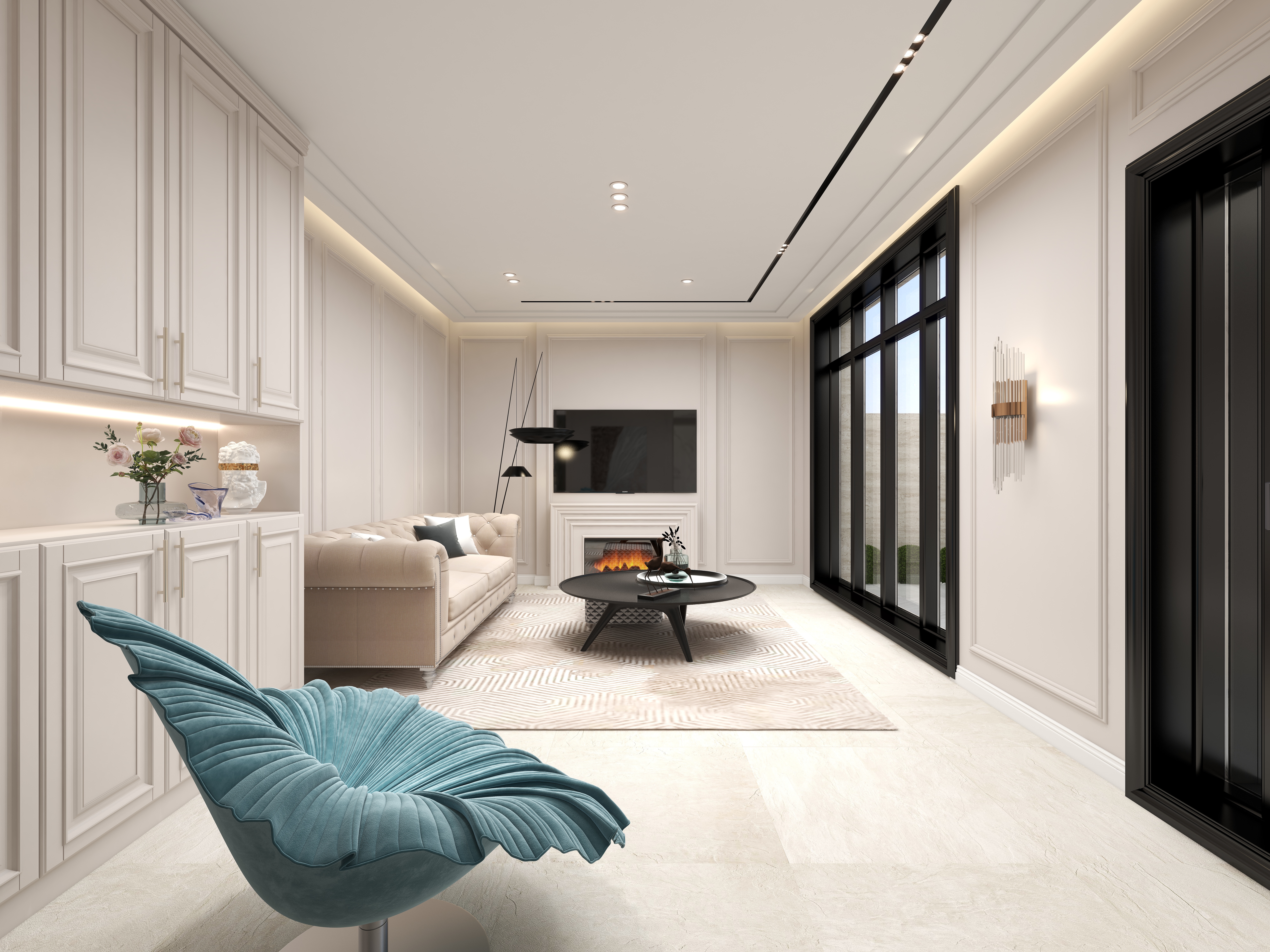 陈辉-300平方现代美式别墅一层客厅装修效果图第1张