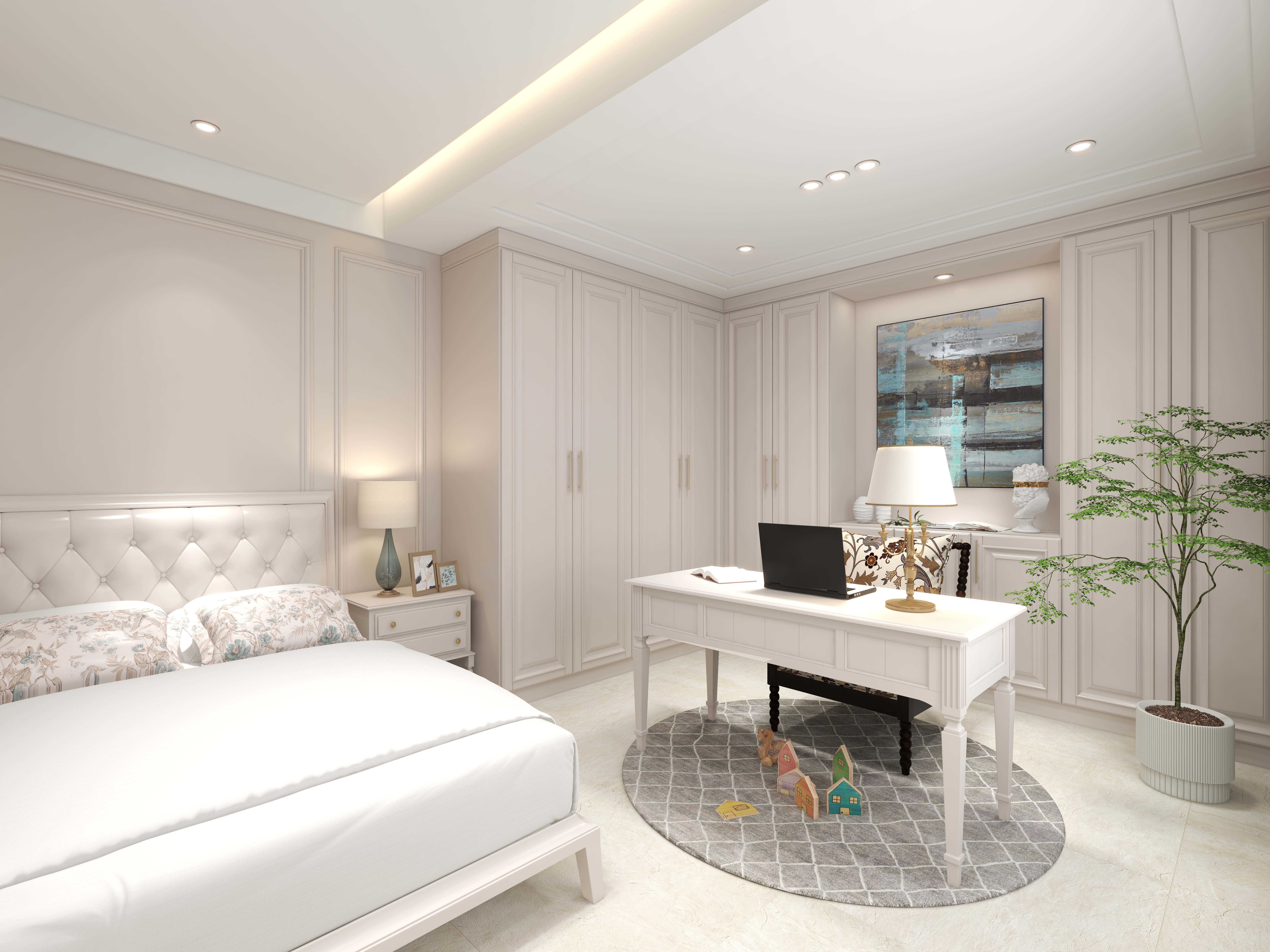 陈辉-300平方现代美式别墅二层次卧装修效果图第3张