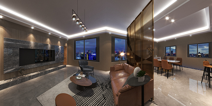 谭海浪-侄女家现代开放式客餐厅-装修设计方案