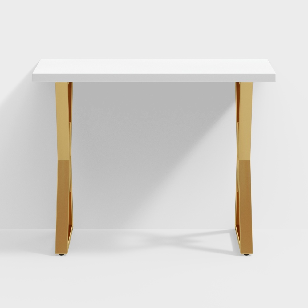 Modern White Kitchen Bar Height Dining Table Wood Breakfast Pub Table with Gold Base