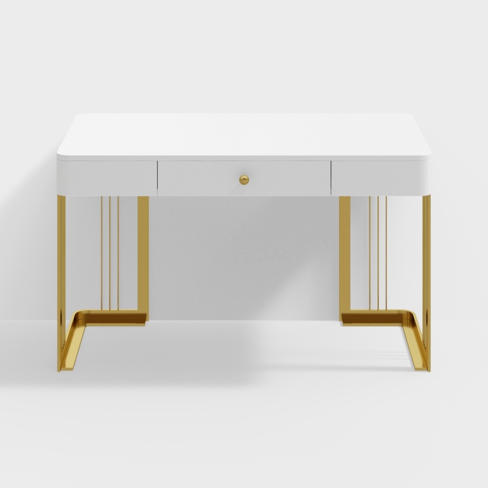 1200mm Glossy White Wooded Writing Desk Modern Desk Computer Desk with Drawers Gold Base