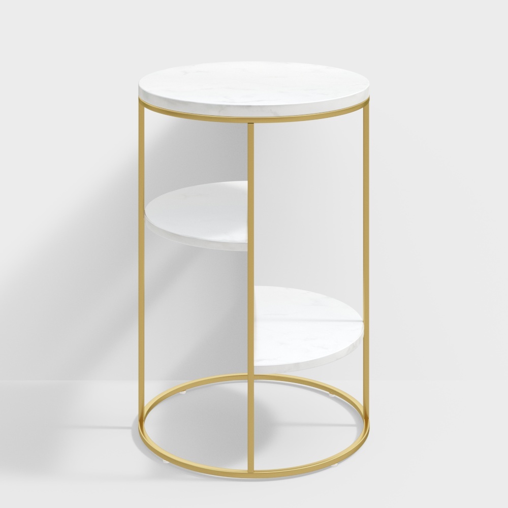3-Tiered White & Gold End Table with Shelf Marble Top & Metal Frame Side Table