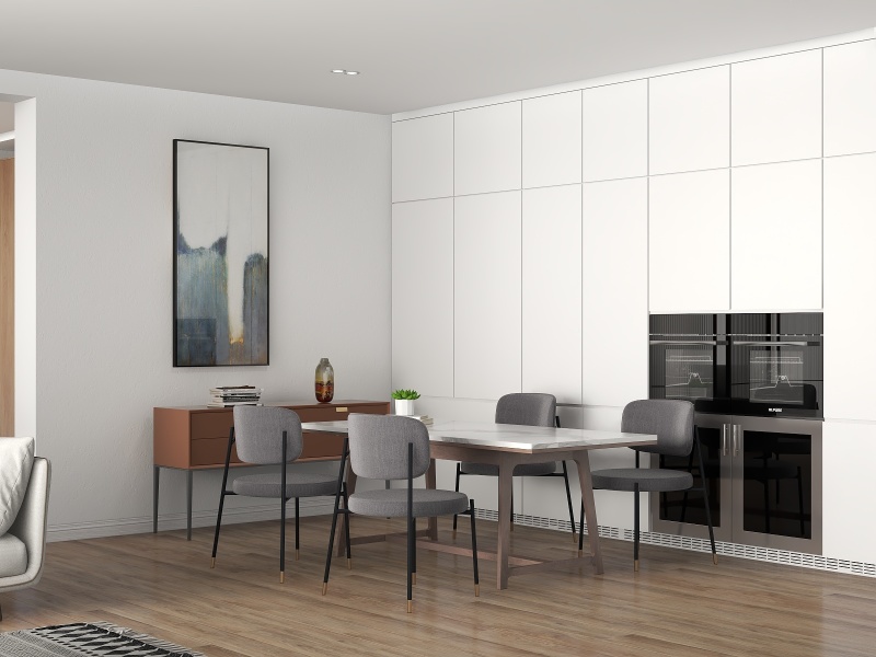Modern Minimalist Dining Room with Gray Tone