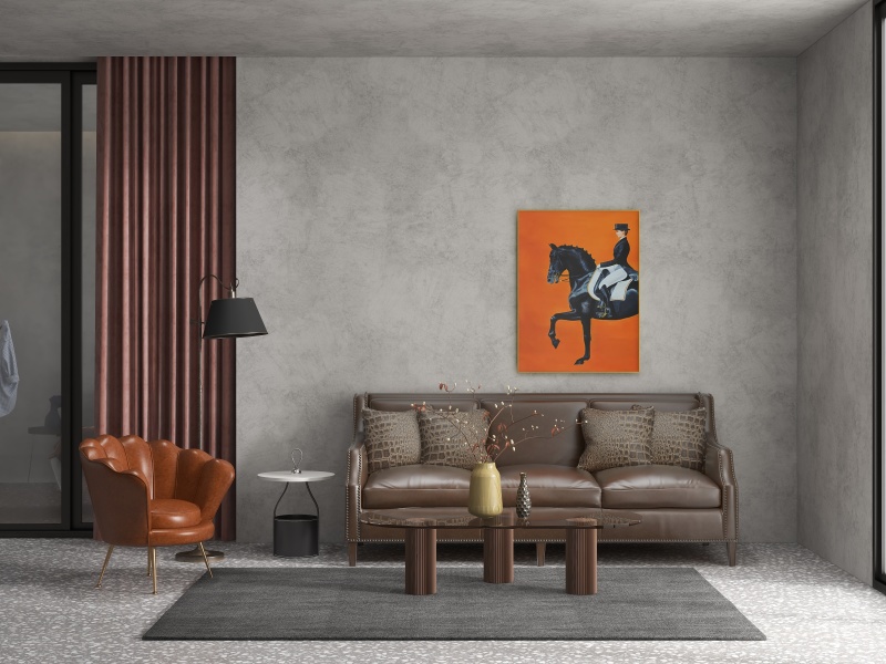 Industrial Retro Living Room with Orange Art