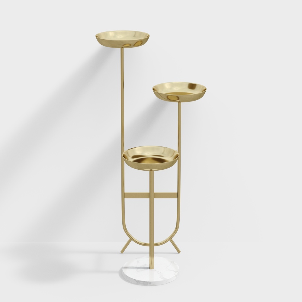 3 Tier Tall Metal Standing Plant Stand Unique Shaped Planter in Gold for Living Room