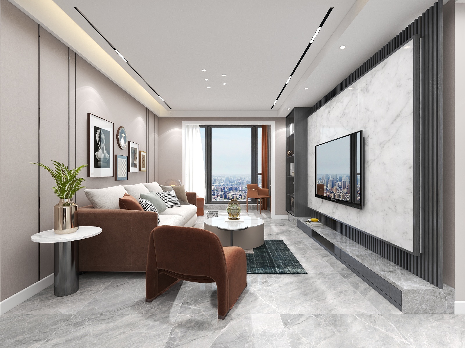 湛智华-现代轻奢103平3房墙面混搭装饰性强，百看不厌！装修效果图