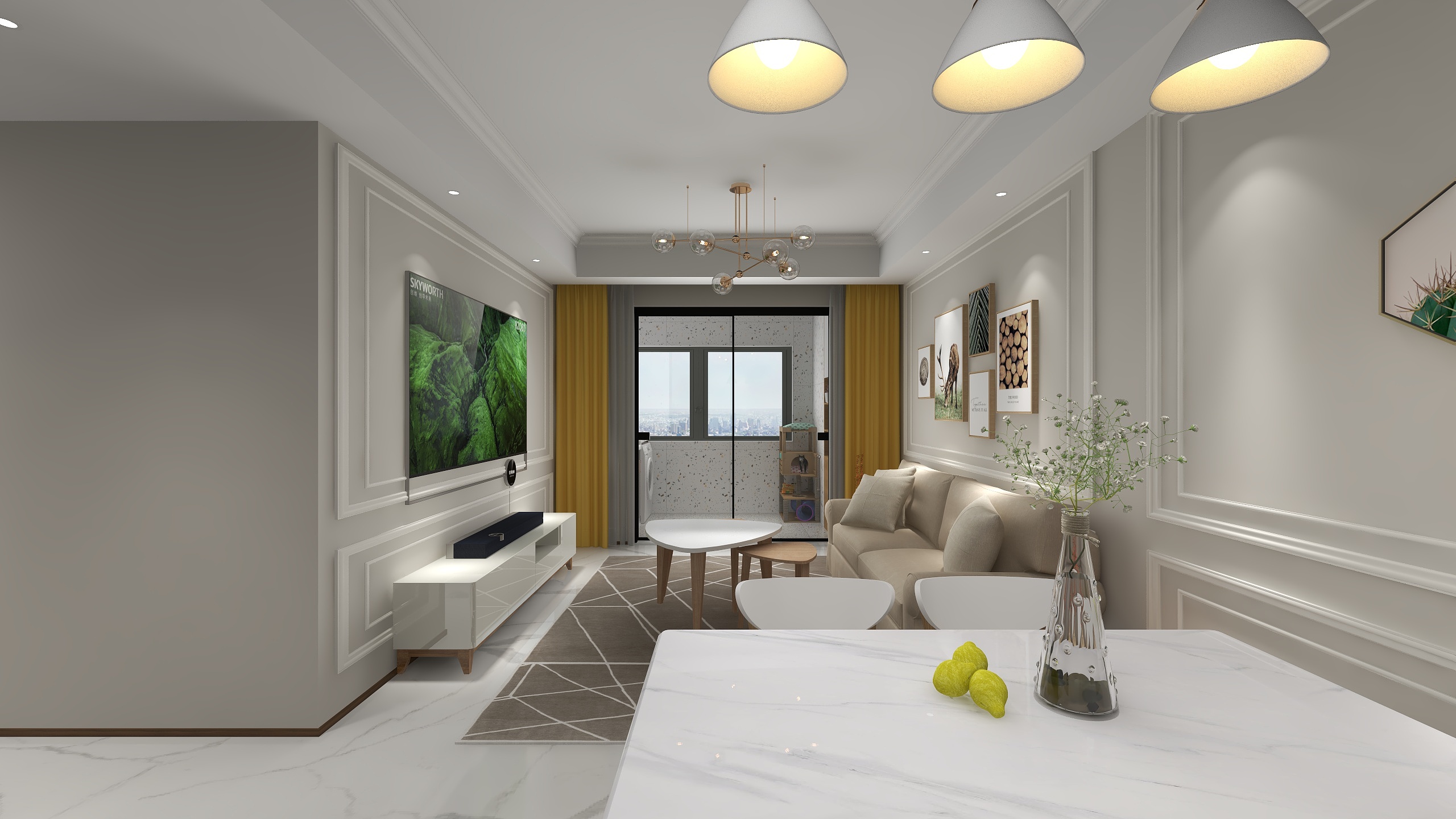 效果图表现00-德信海德公园83.00㎡A2’3室2厅1卫1厨-装修设计方案