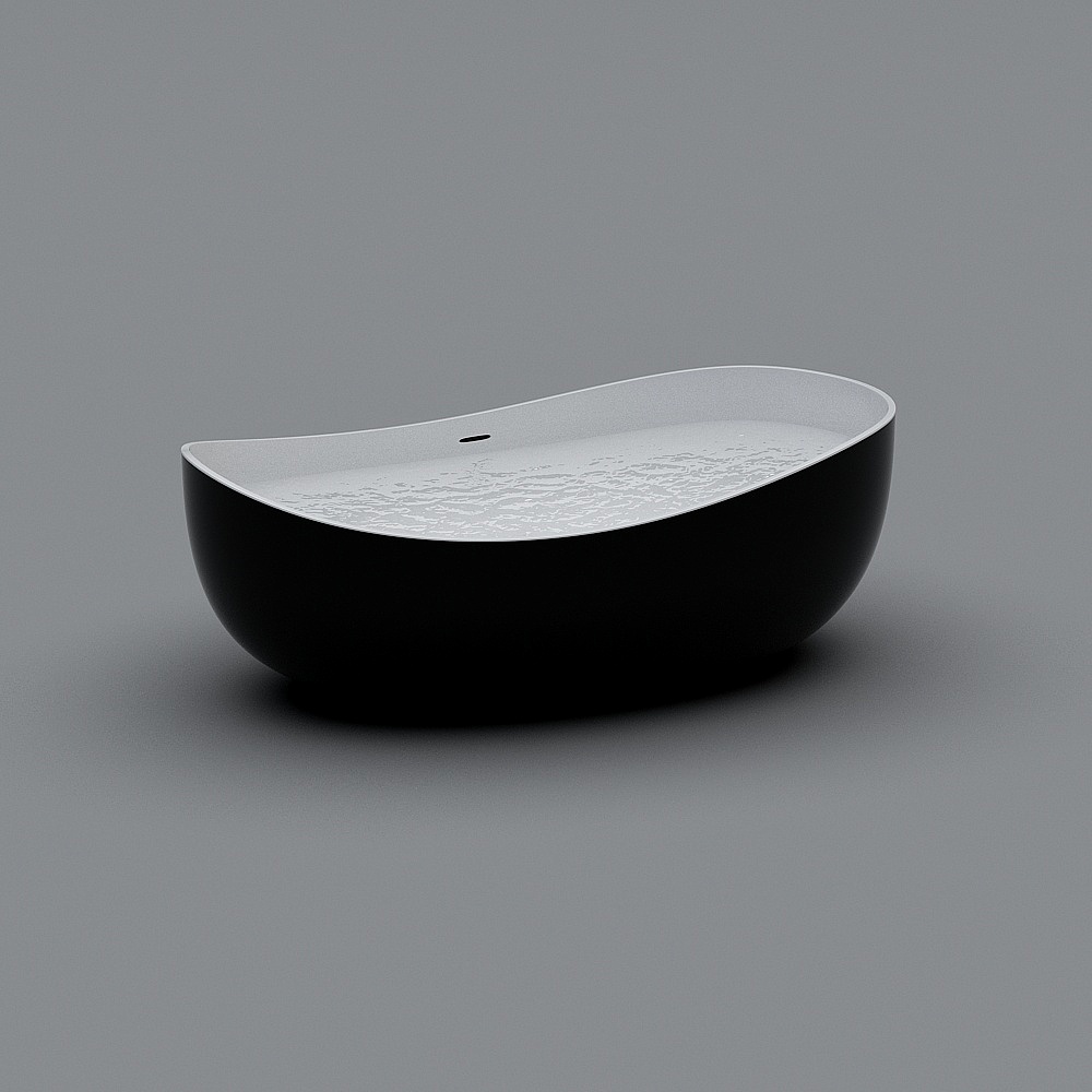 Pierre de bain autoportante ovale en résine de 1800 mm, vidage central et trop-plein en blanc mat et noir