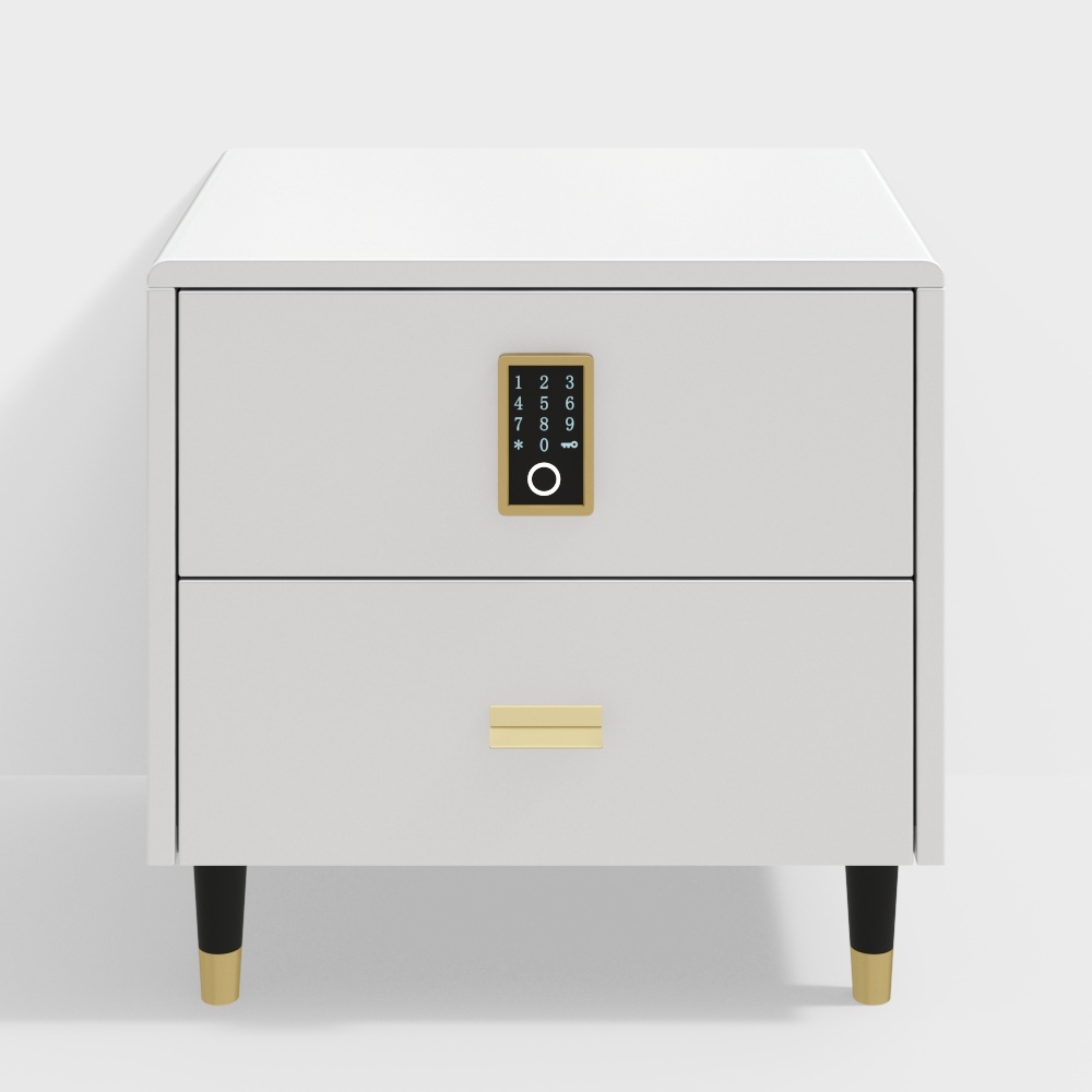 White Bedside TableLuxury Intelligent Lock 2-Drawer Lacquered Bedside Table