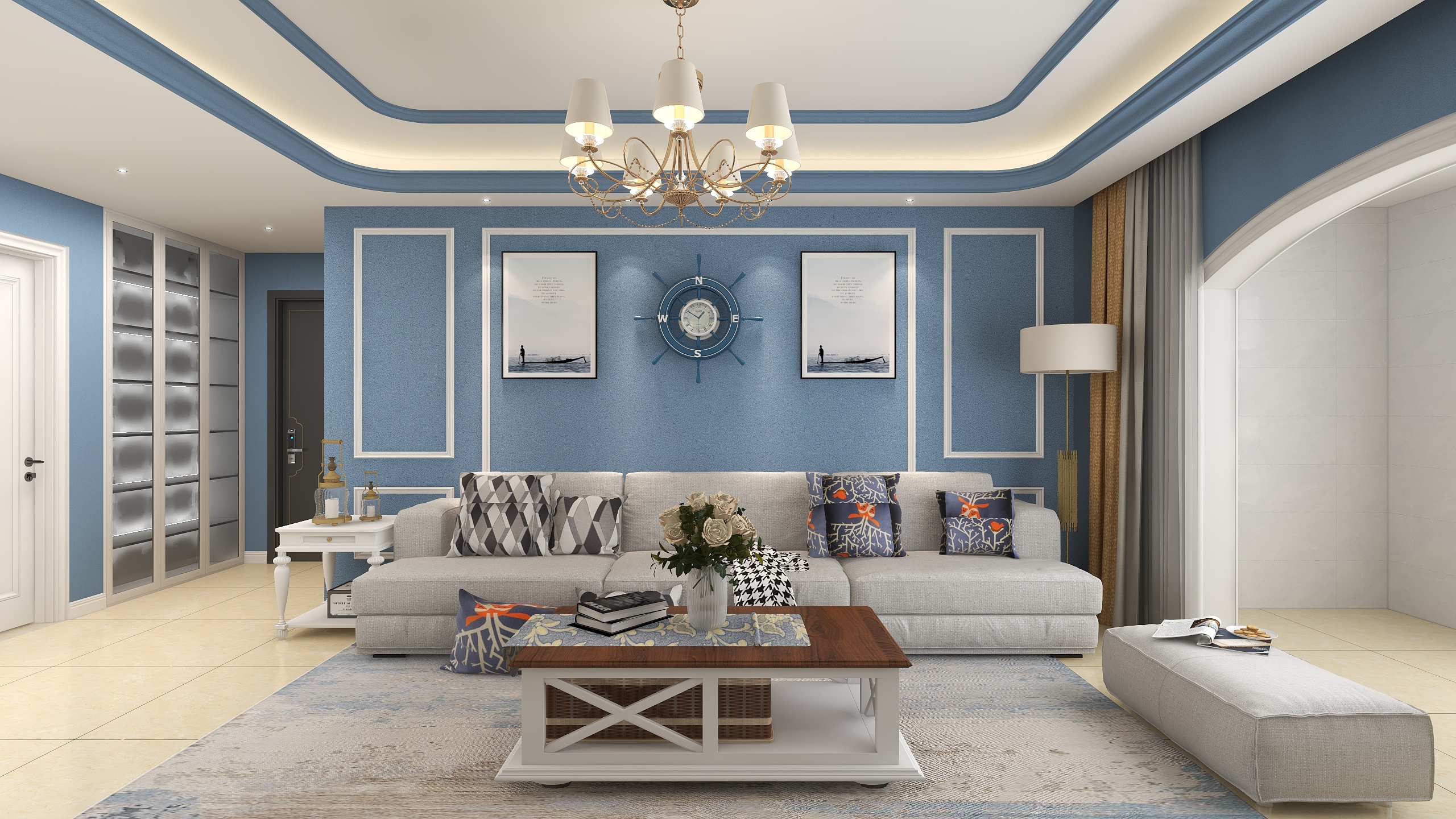 优躺设计YT-124㎡欧式风-3居室装修效果图