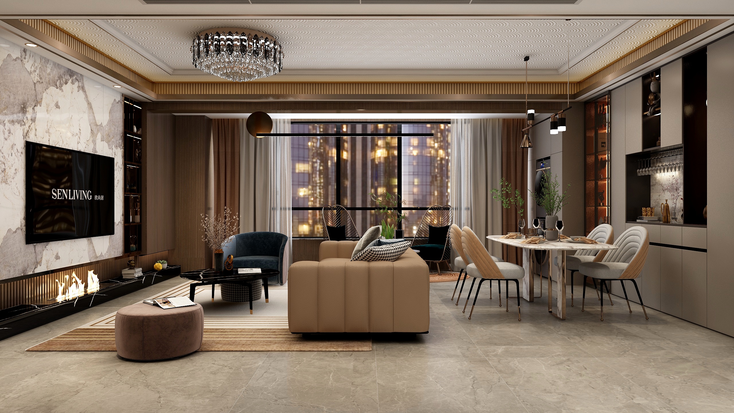 张煜强煜境设计-104平米混搭轻奢三房装修效果图