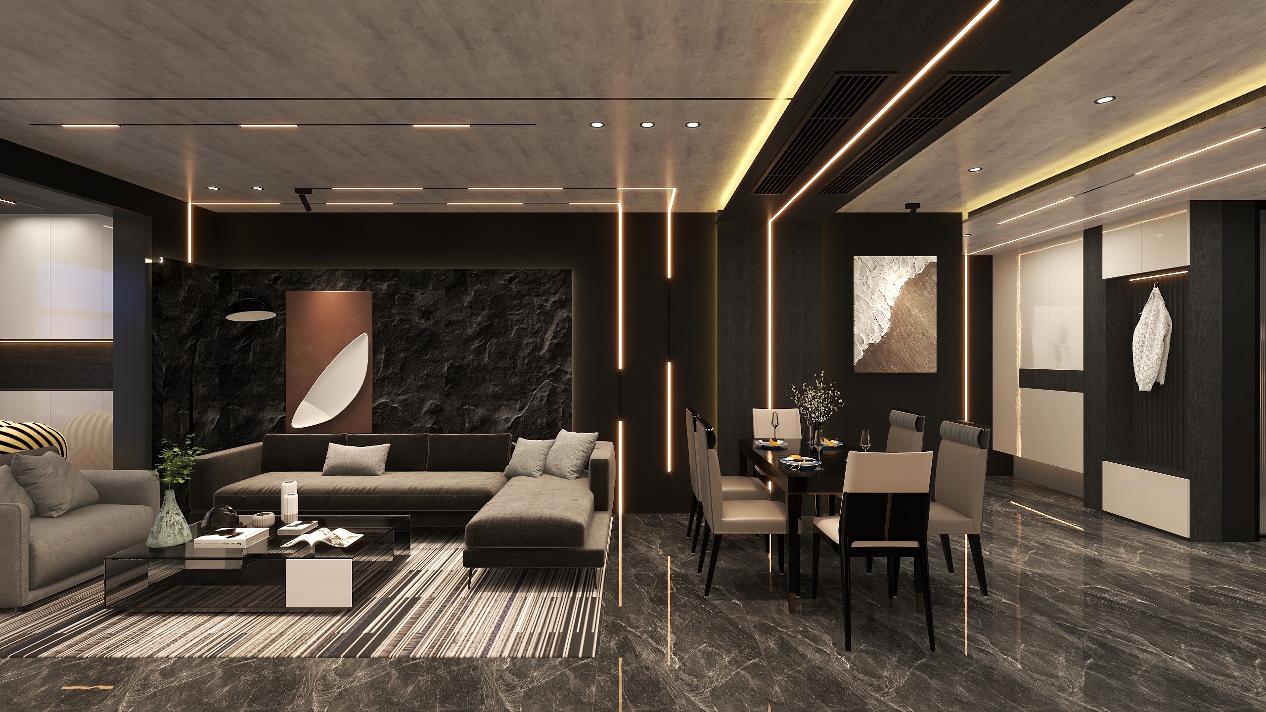 君临其境空间-三居室-暗黑酒店风-装修设计方案