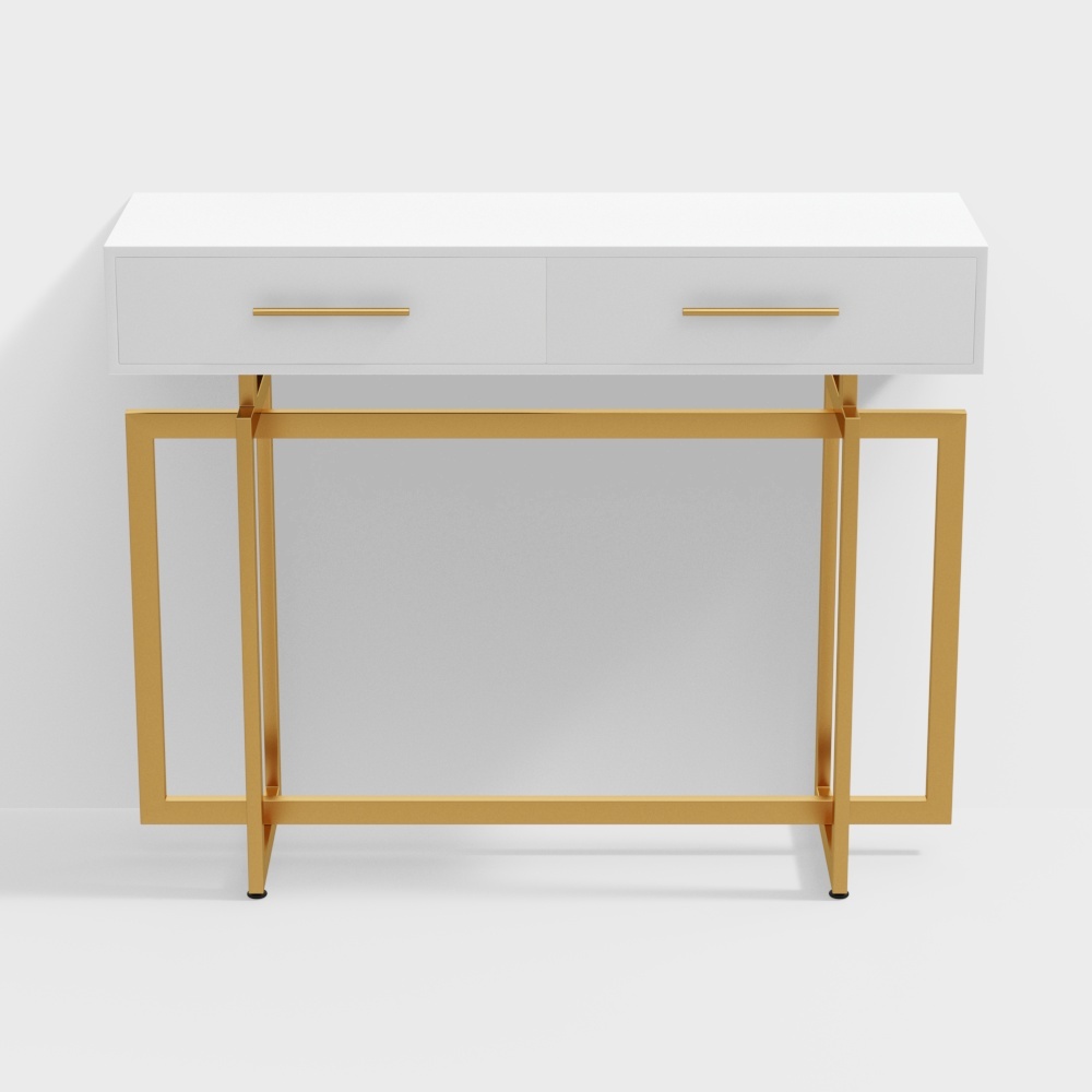 Mesa consola de pasillo de madera moderna de 1000 mm con almacenamiento y patas de metal, color blanco