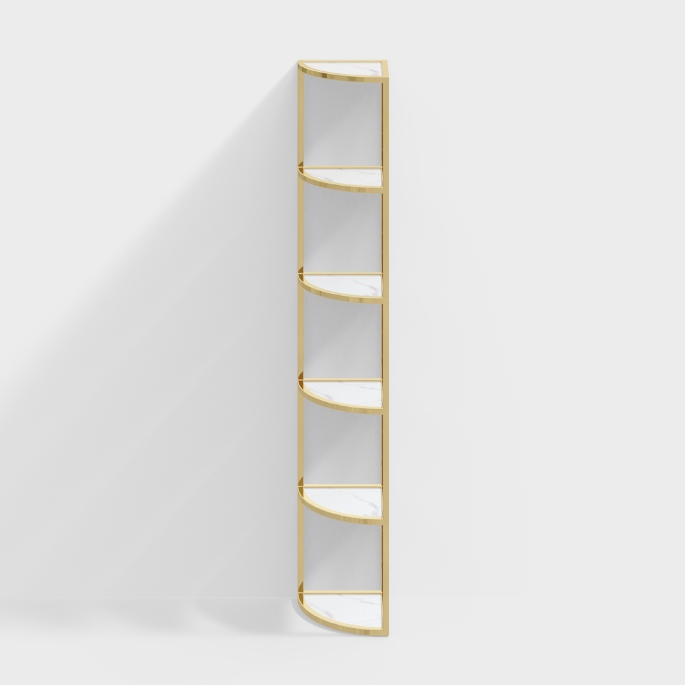 6-Tier Modern Fan-Shaped Shelves Standing Corner Shelf in White&Gold