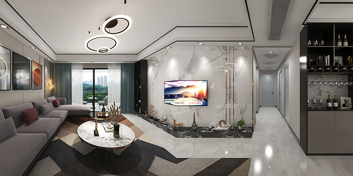 品一居李工-京基御景半山花园150平方轻奢风格全屋效果图-装修设计方案