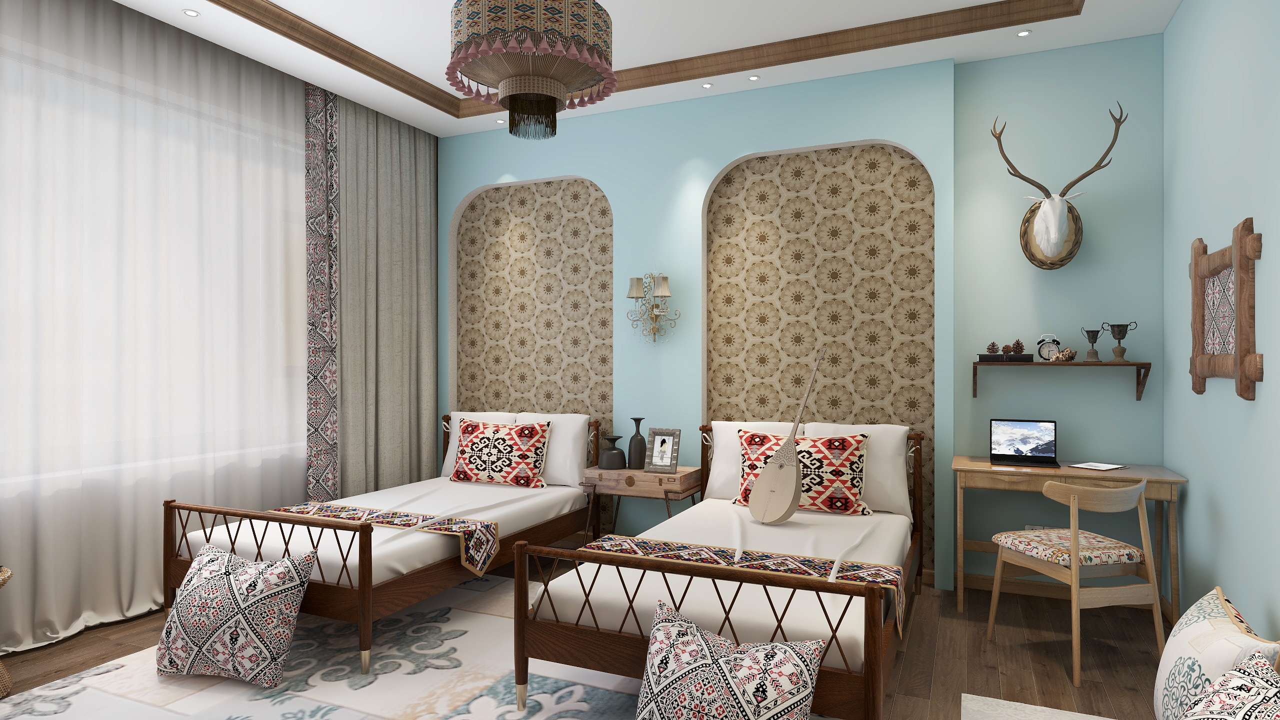 金钻全案设计-玉隼·山庄民宿平层4游牧民族主题房库尔德宁镇-装修设计方案