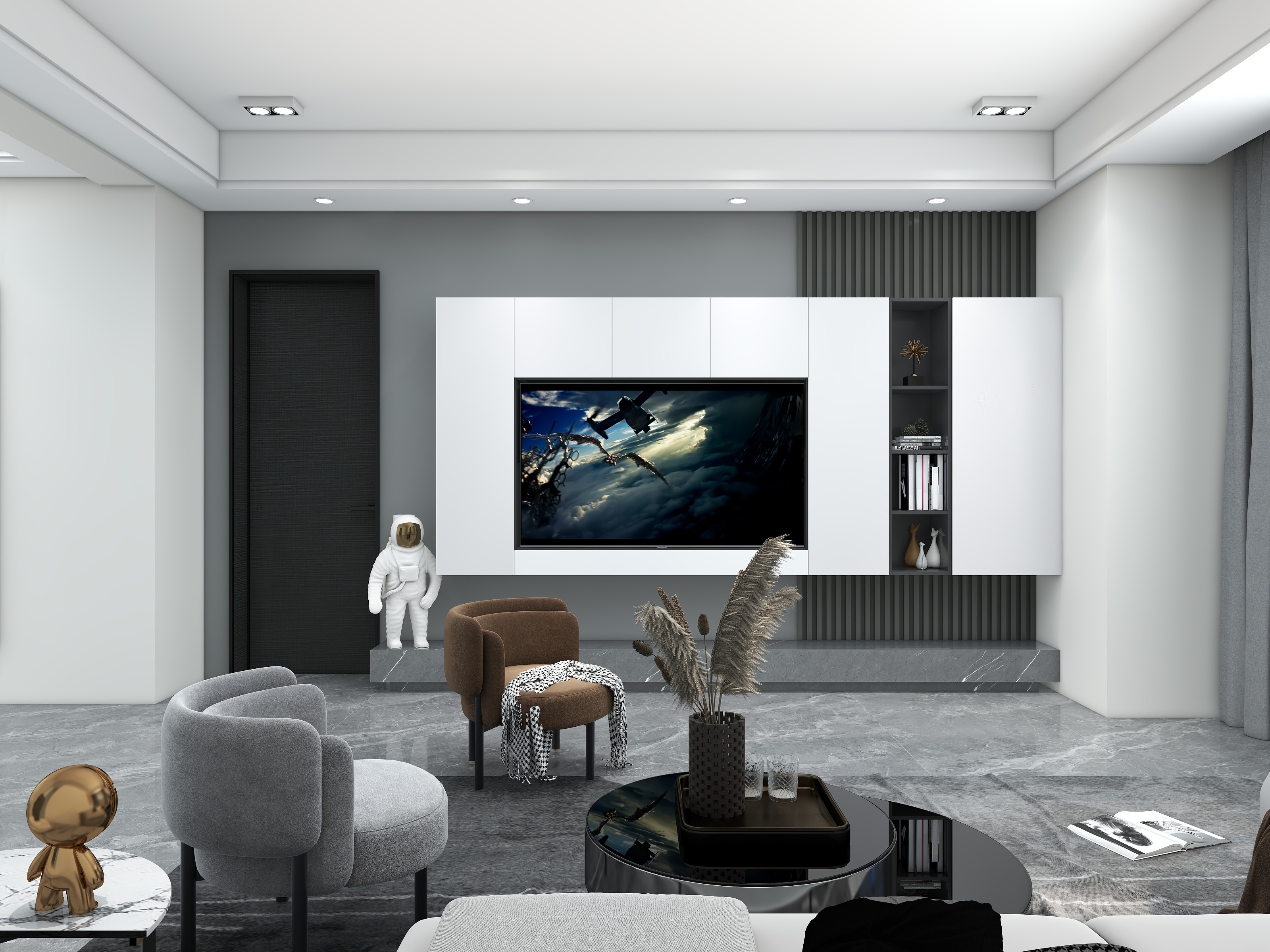 设计8288-<<灰白>>现代简约客餐厅-装修设计方案