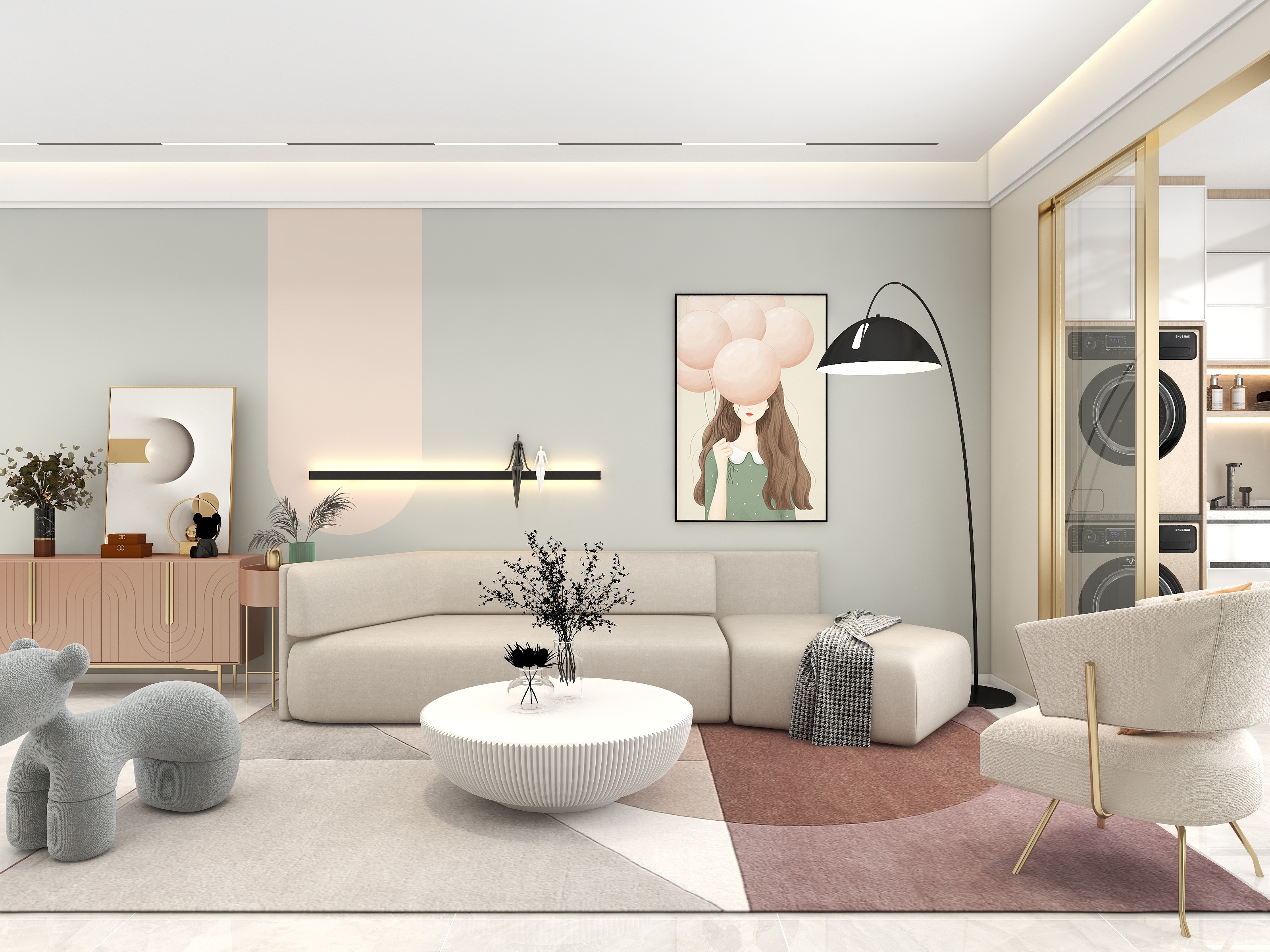 吴爽-124平米北欧风格三居室装修效果图