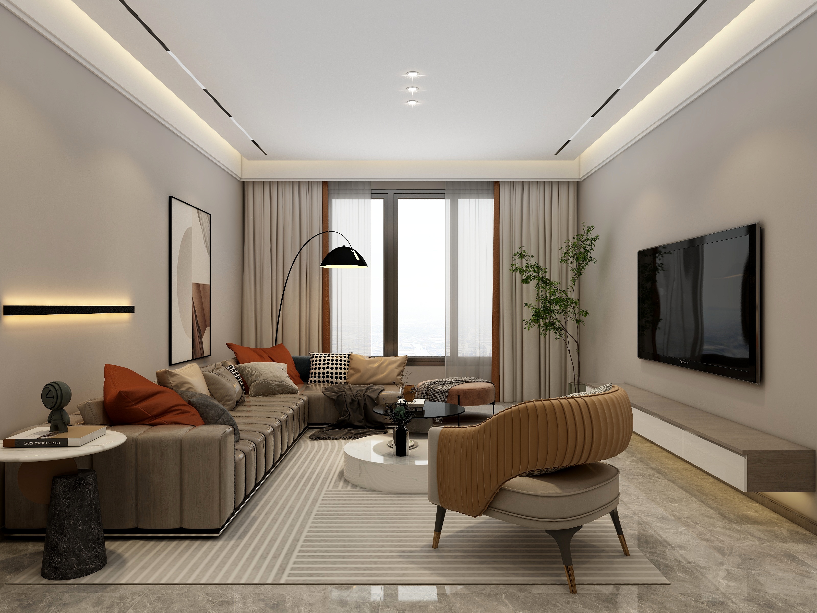 吴爽-116平米现代轻奢风格三室设计装修效果图