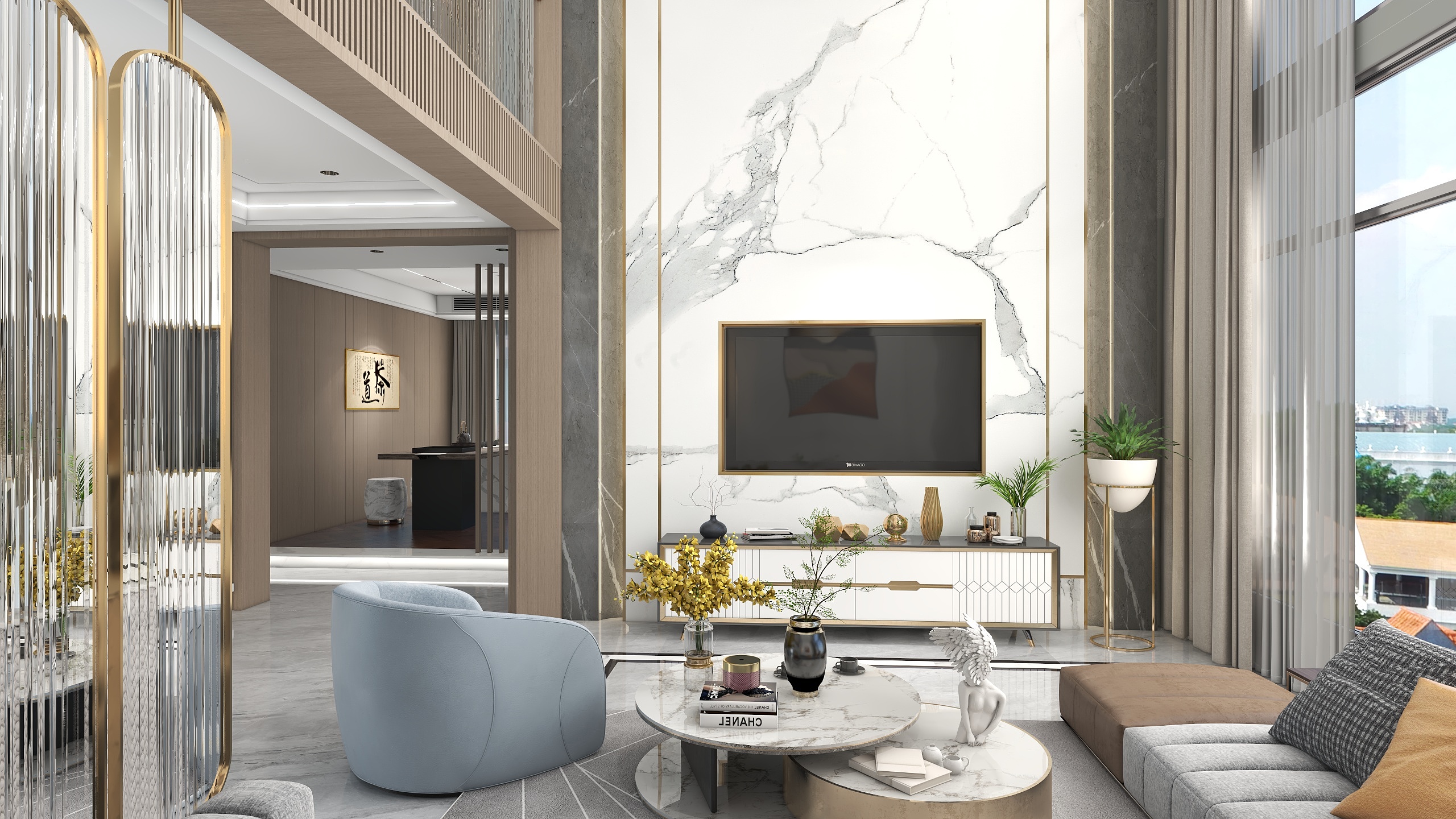 全案設計丨Albert-别墅设计之轻奢风格。装修效果图