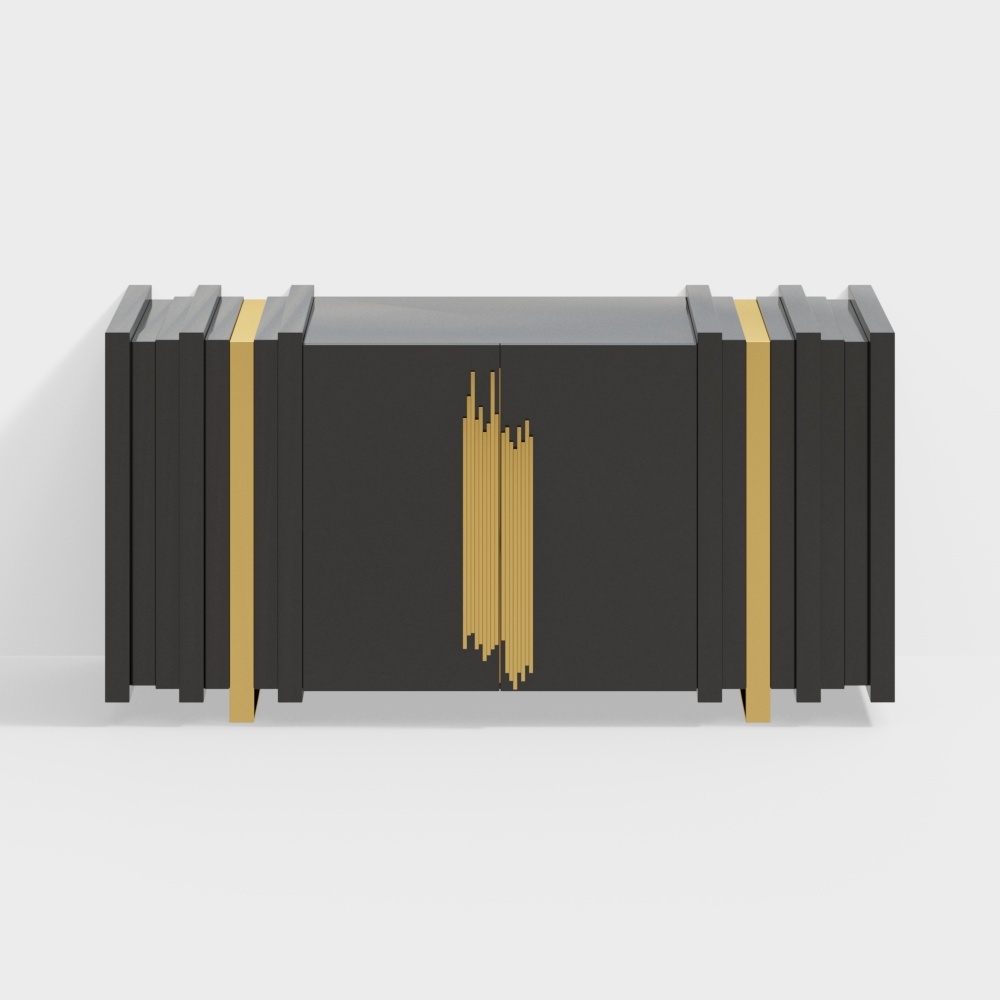 63" Light Luxury Sideboard Black Rectangular Buffet with 2 Doors & 2 Shelves in Gold