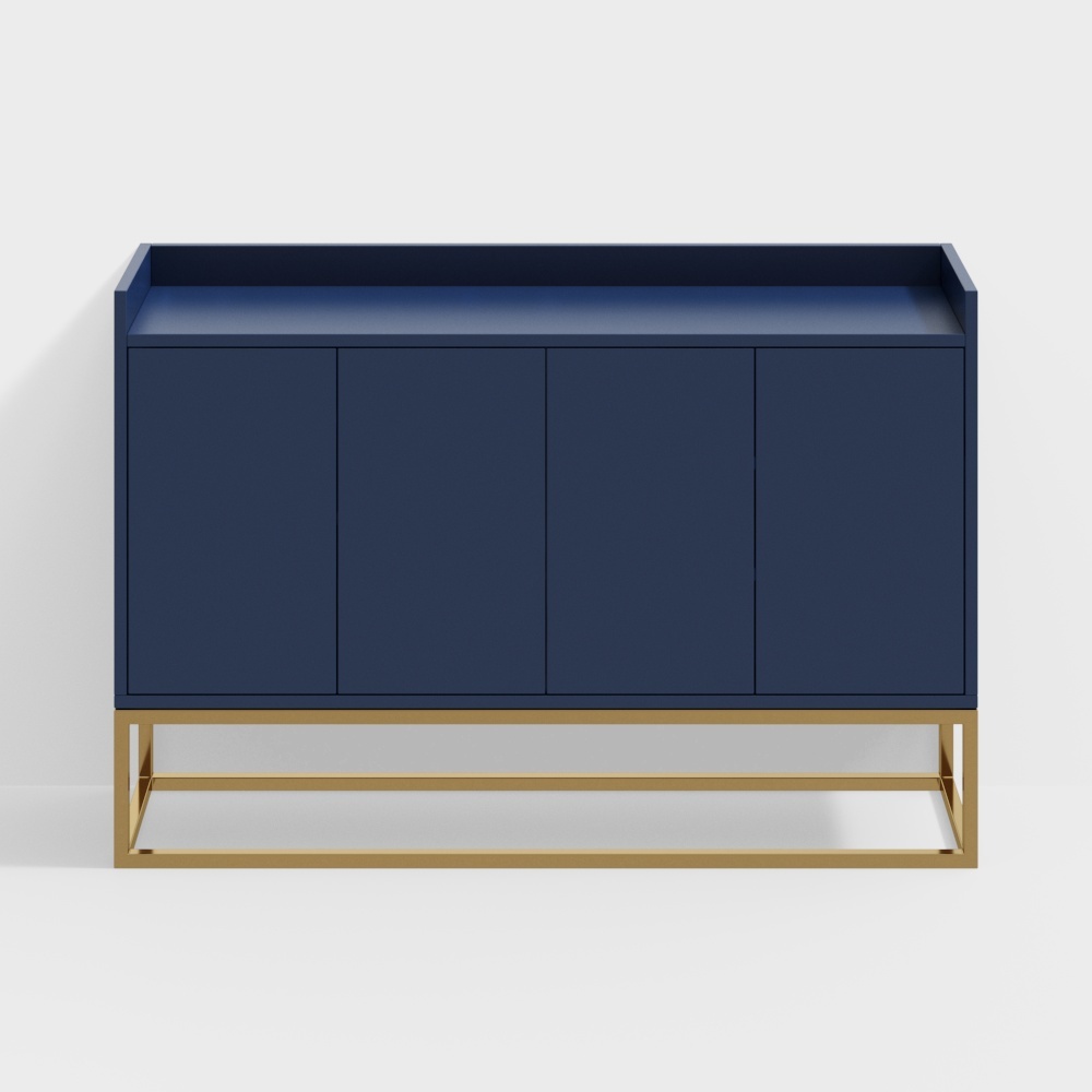 Modern 47" Blue Sideboard Buffet Storage Kitchen Cabinet with 4 Doors in Gold