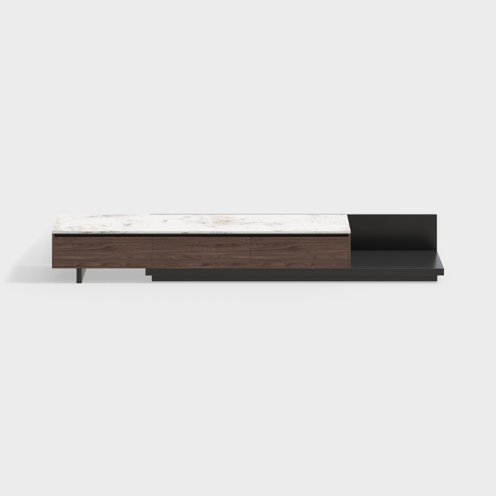 Fero Modern Extendable Stone Top Walnut & Black  Wood TV Stand with Drawers Up to 3048mm