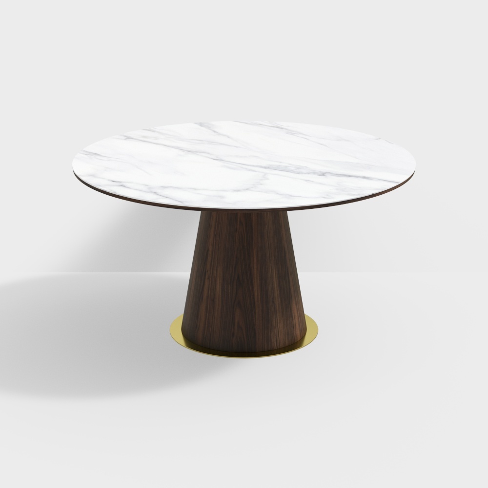 Table de salle à manger ronde moderne Mid-Century de 1200 mm avec plateau en pierre frittée blanche pour 6 bases en bois