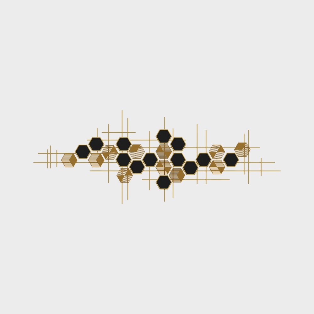 Modern Geometric Metal Wall Decor Art Hexagon Shape in Gold & Black
