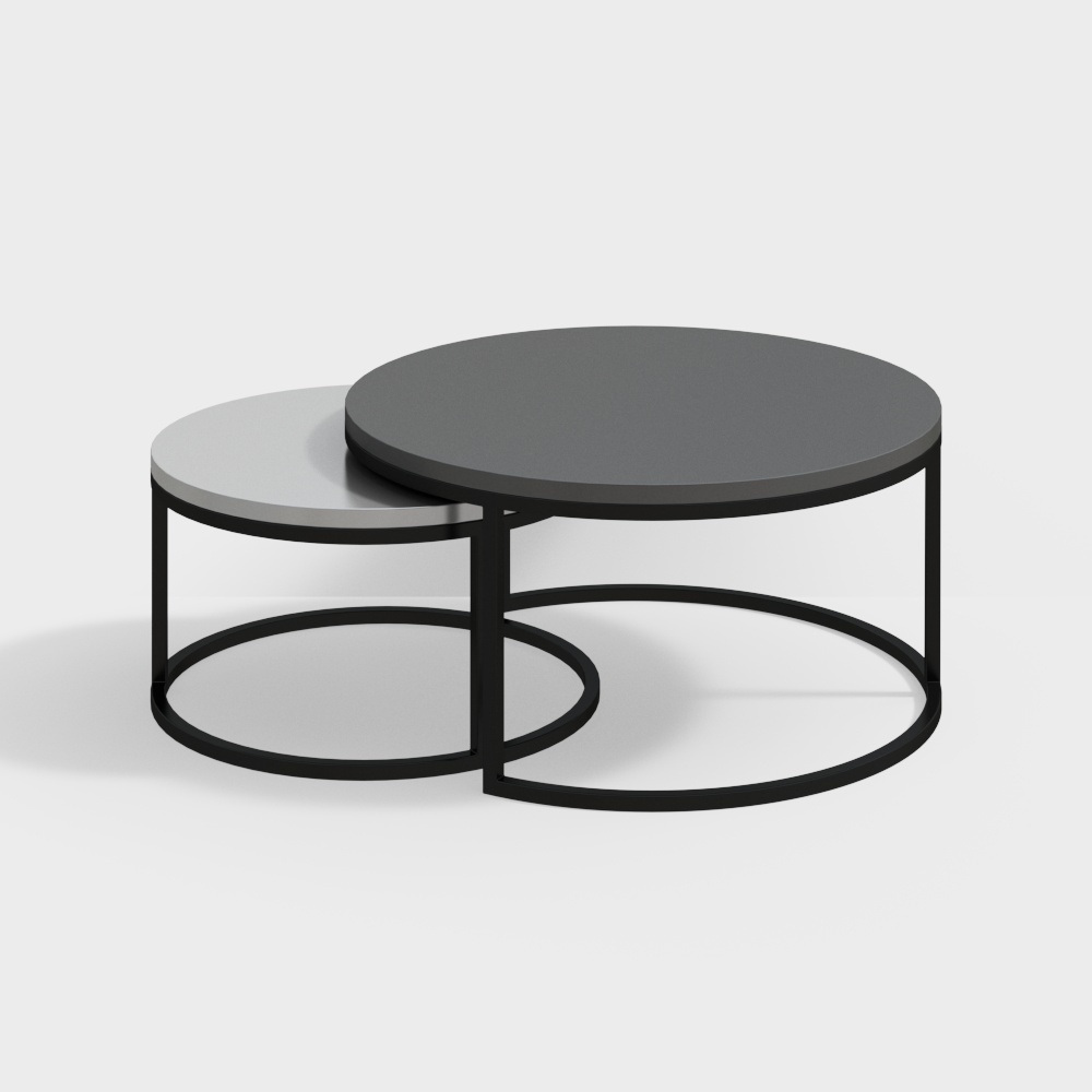 Fero 2 Pieces Modern Wood Gray & Black Round Nesting Coffee Table for Living Room