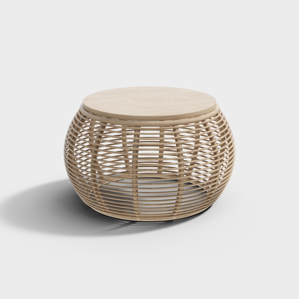800mm Boho Natural Round Patio Rattan Coffee Table with Wood-Top
