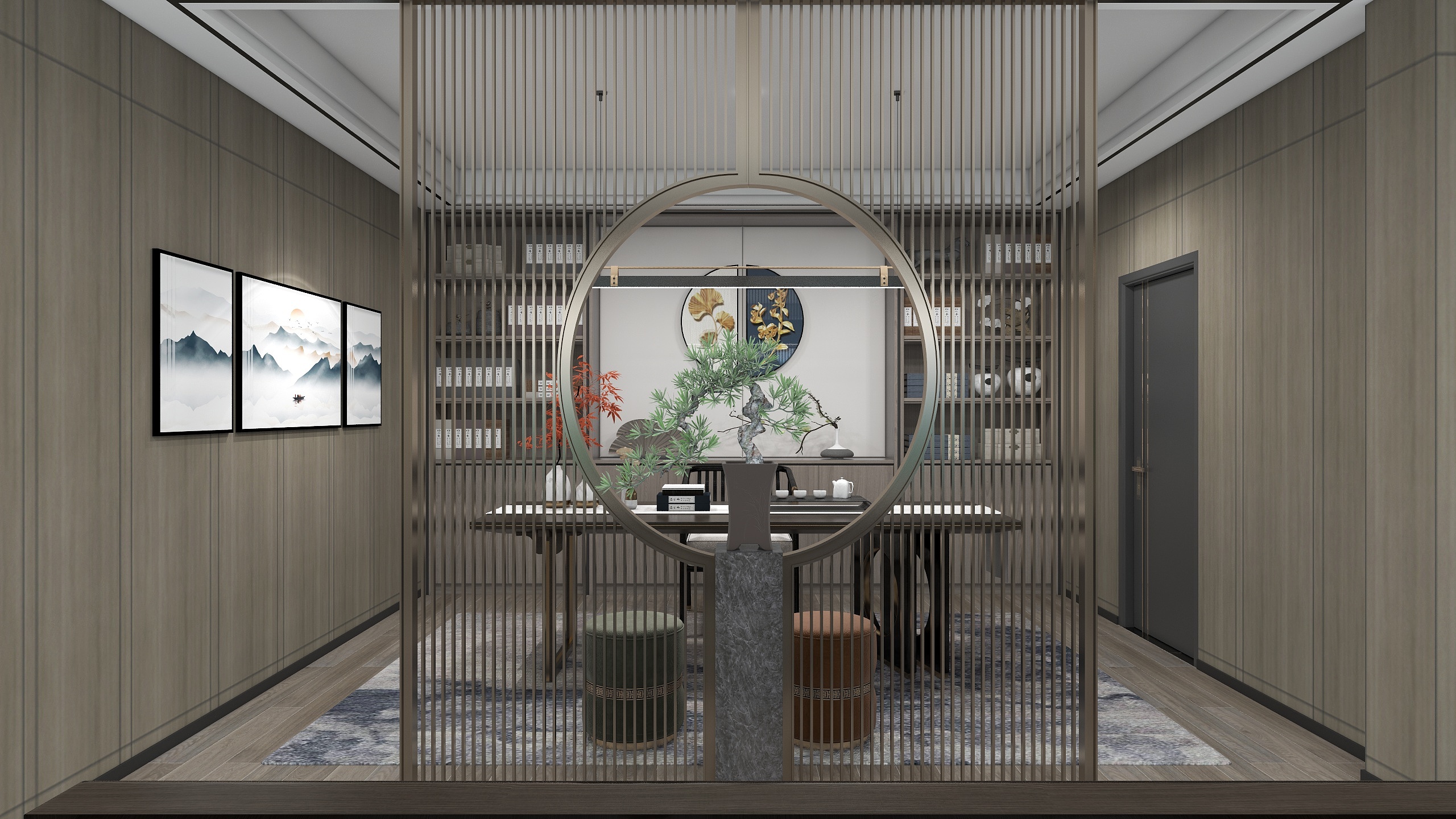 全案设计ZINGSEN-50平新中式总经理办公室-装修设计方案