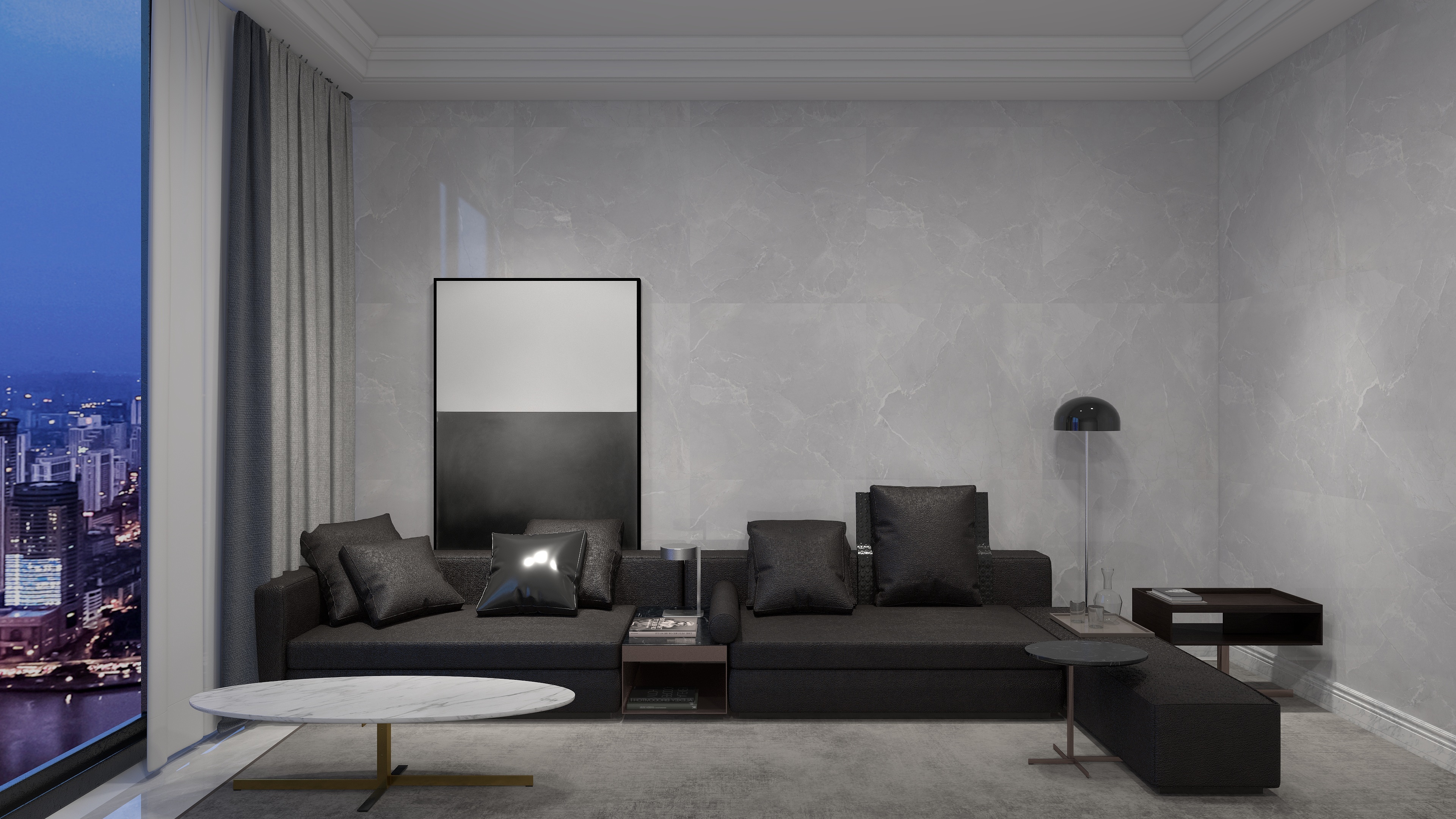 张雨欣14-黑色调简约现代风格客厅-装修设计方案