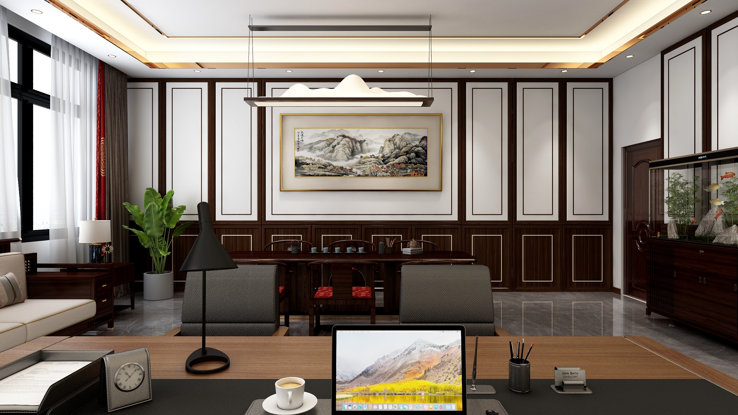 設計师-瑶米-中式办公室-装修设计方案