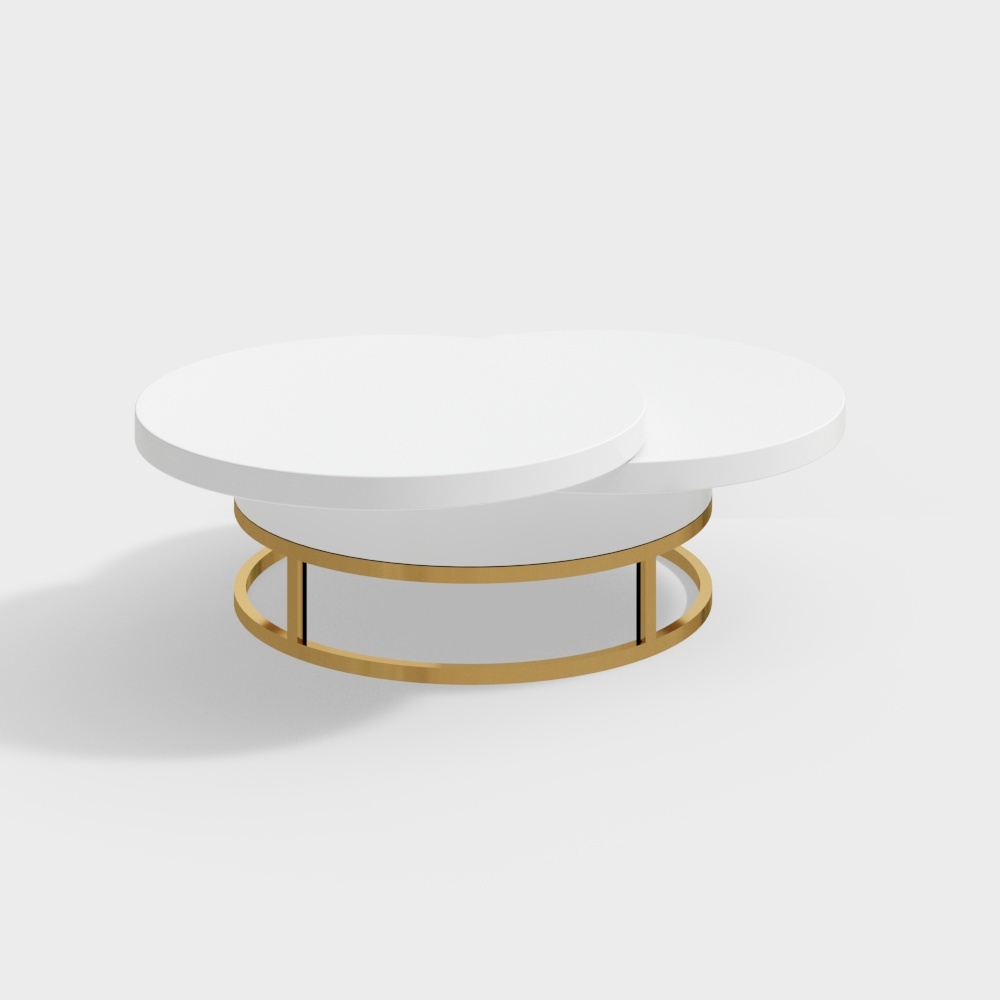 Table basse pivotante moderne en bois blanc avec rangement en or
