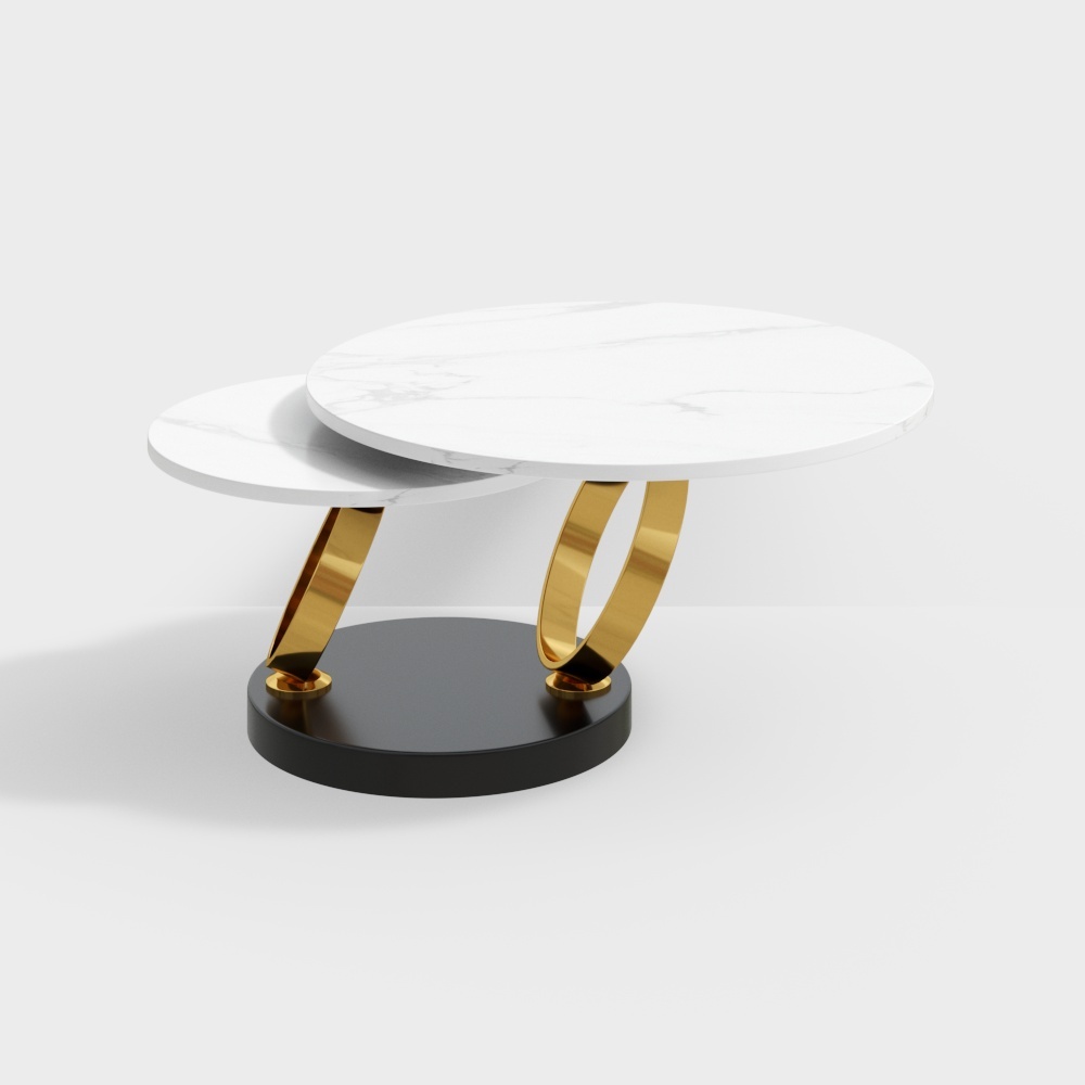 Modern White Extendable Coffee Table with Ring-shaped Metal Pedestal