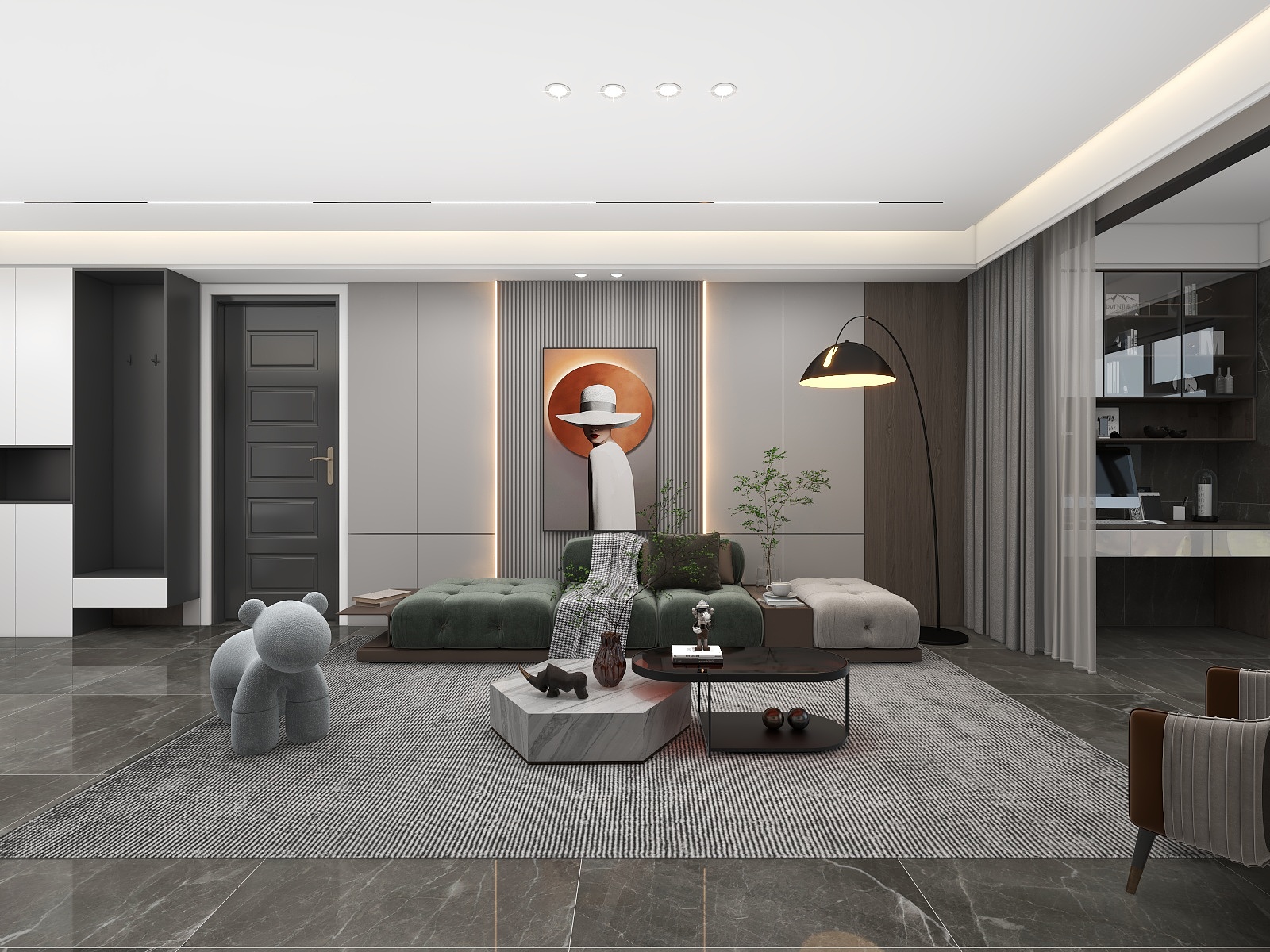 吴爽-133平米现代黑白灰风格三室设计装修效果图