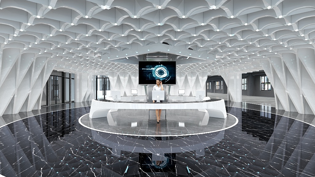 林克空间设计-白宫酒店大堂-藍色地板-装修设计方案