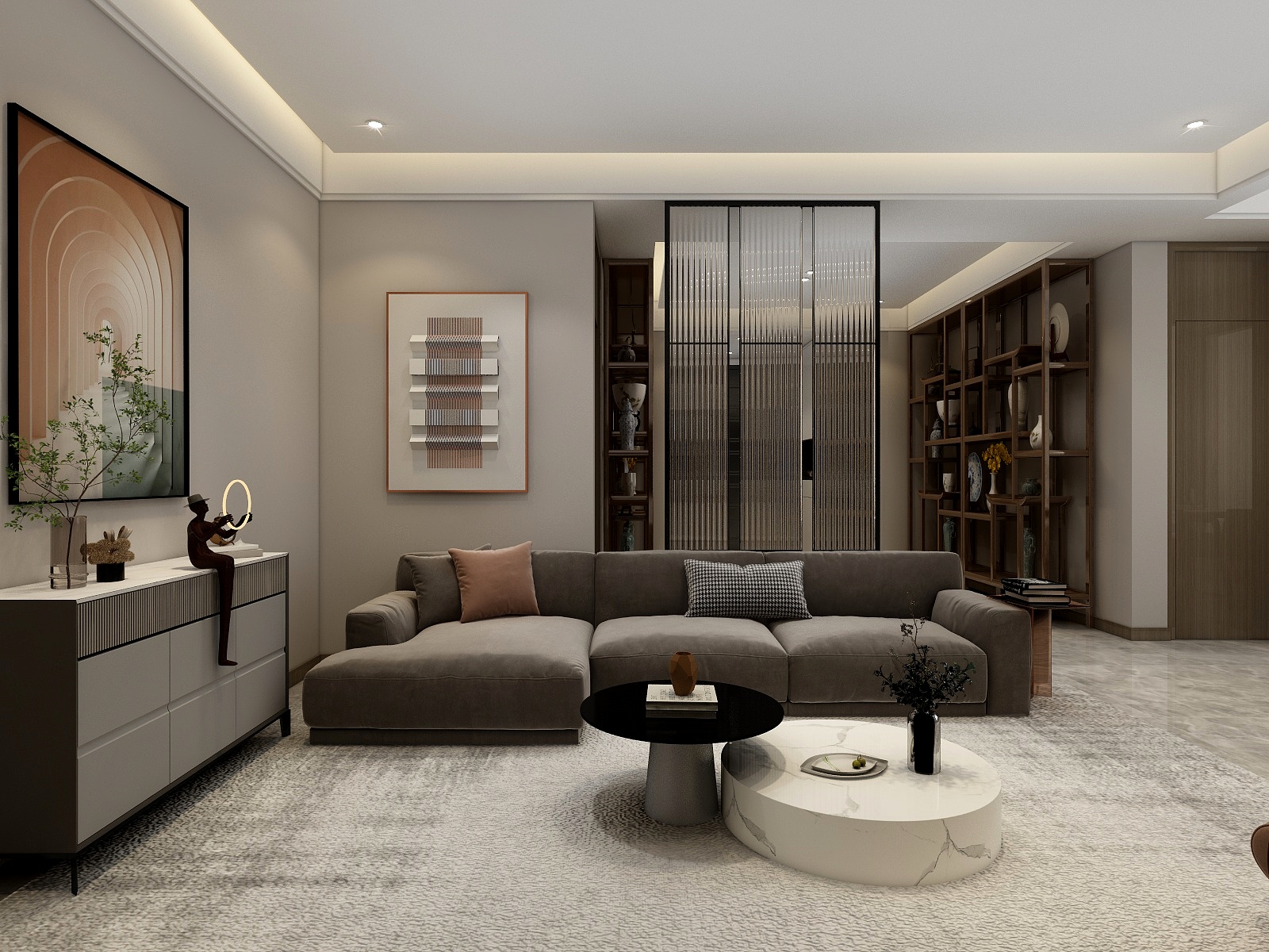 吴爽-105平米现代轻奢风格三室设计装修效果图