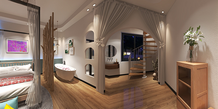 金钻全案设计-玉隼·山庄小清新民宿loft4库尔德宁镇-装修设计方案